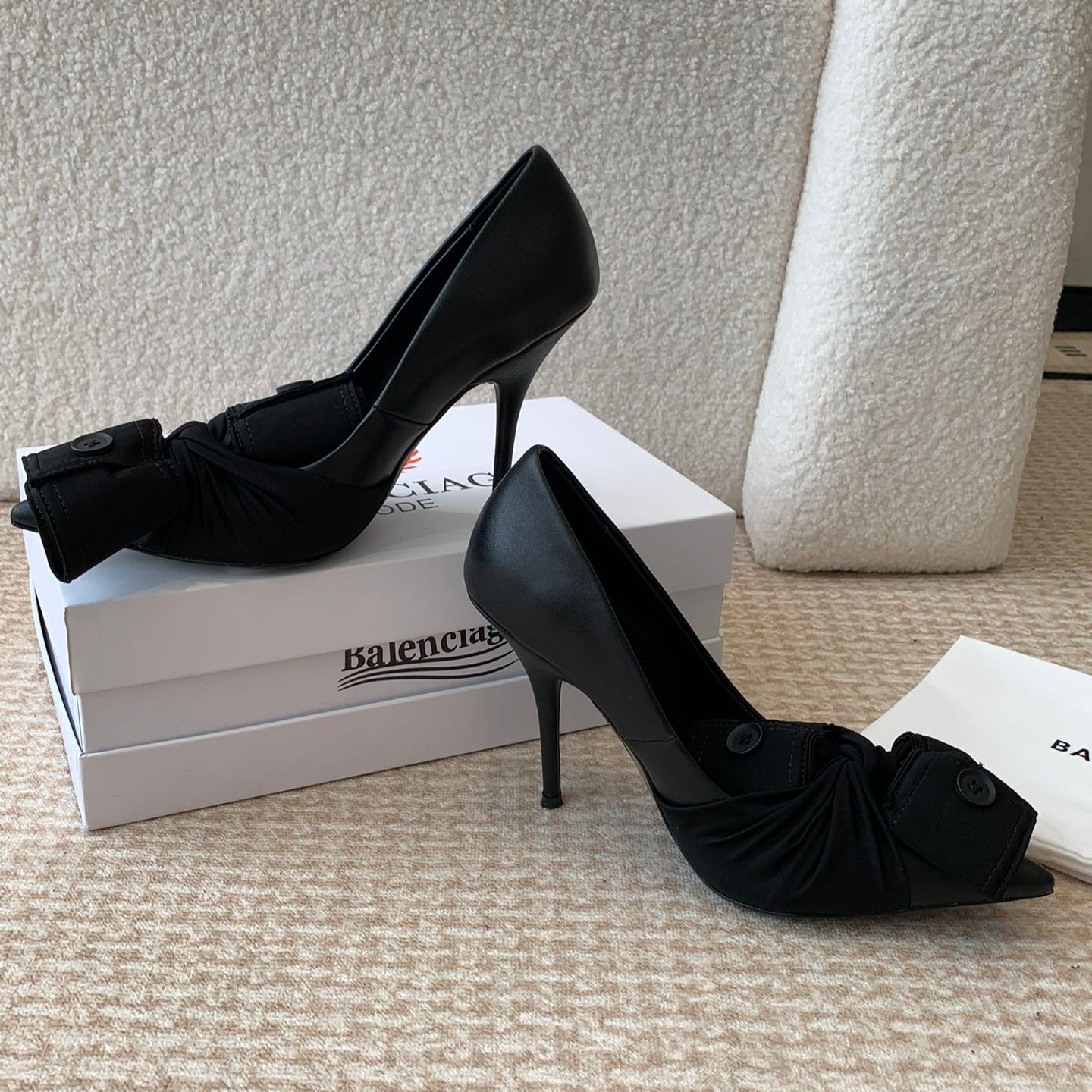 Balanciaga KNIFE CHEMISE HIGH PUMPS IN BLACK COTTON AND CALFSKIN