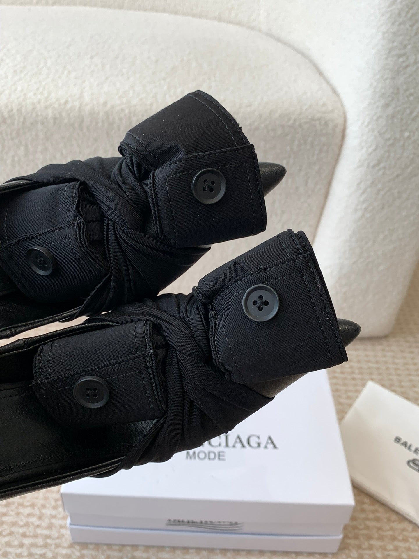 Balanciaga KNIFE CHEMISE HIGH PUMPS IN BLACK COTTON AND CALFSKIN