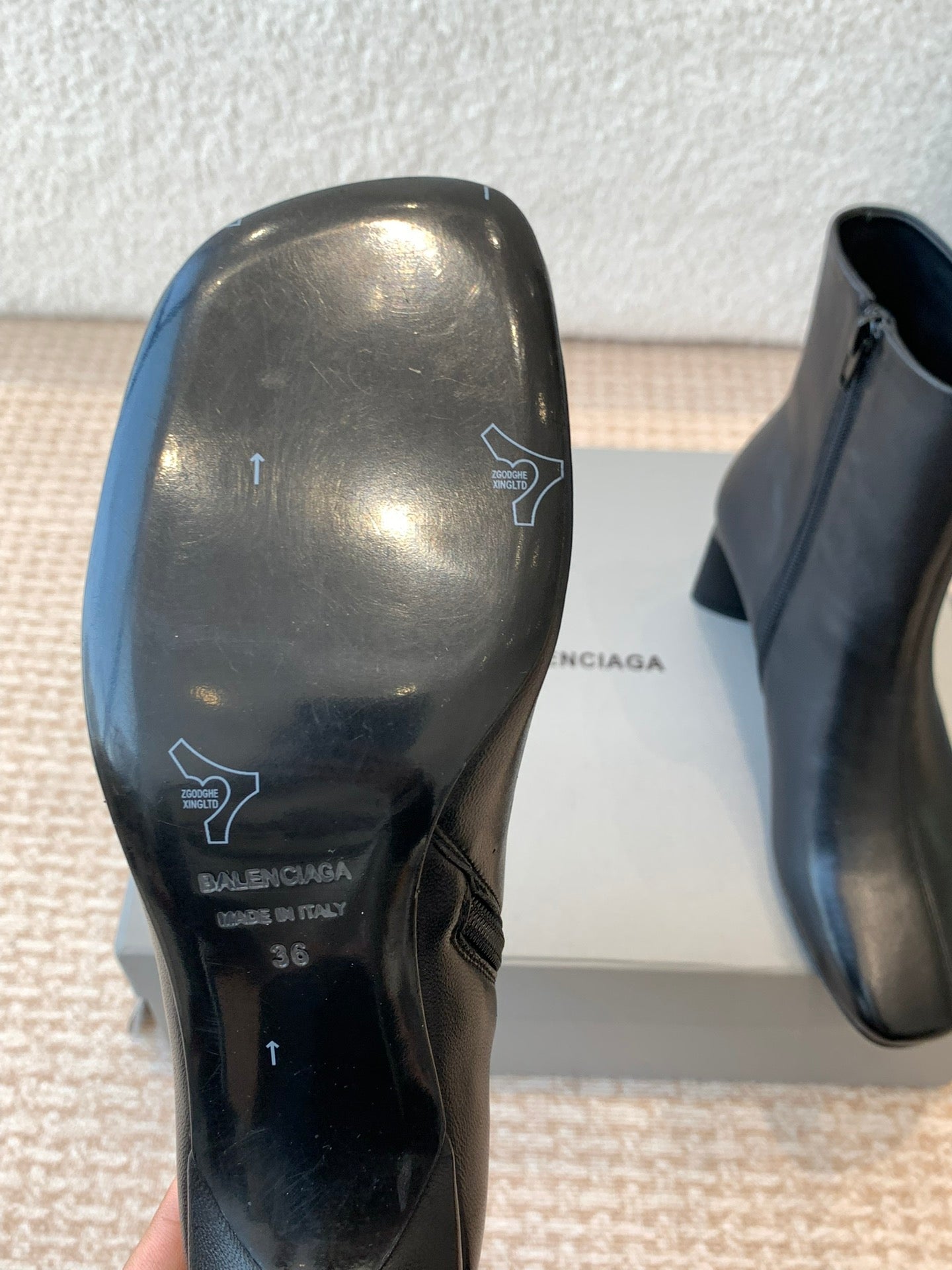 Balanciaga ANKLE BOOTS IN BLACK LOGO EMBOSSED SOFT SHEEPSKIN