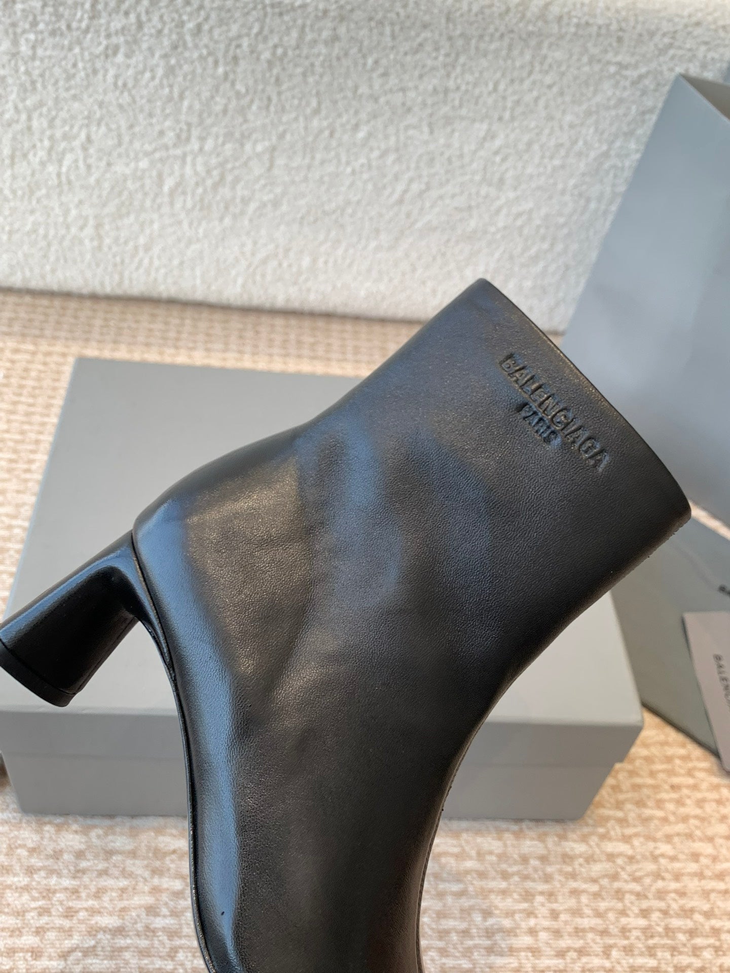 Balanciaga ANKLE BOOTS IN BLACK LOGO EMBOSSED SOFT SHEEPSKIN