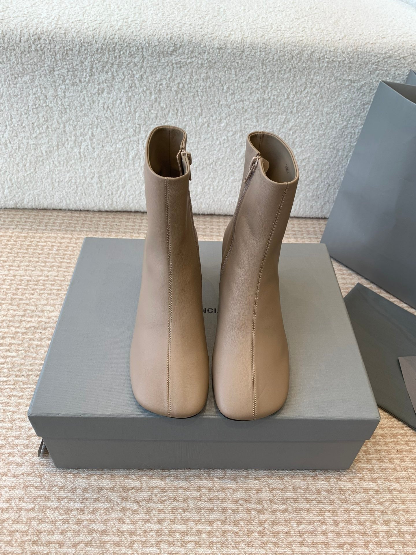 Balanciaga ANKLE BOOTS IN LIGHT BROWN LOGO EMBOSSED SOFT SHEEPSKIN