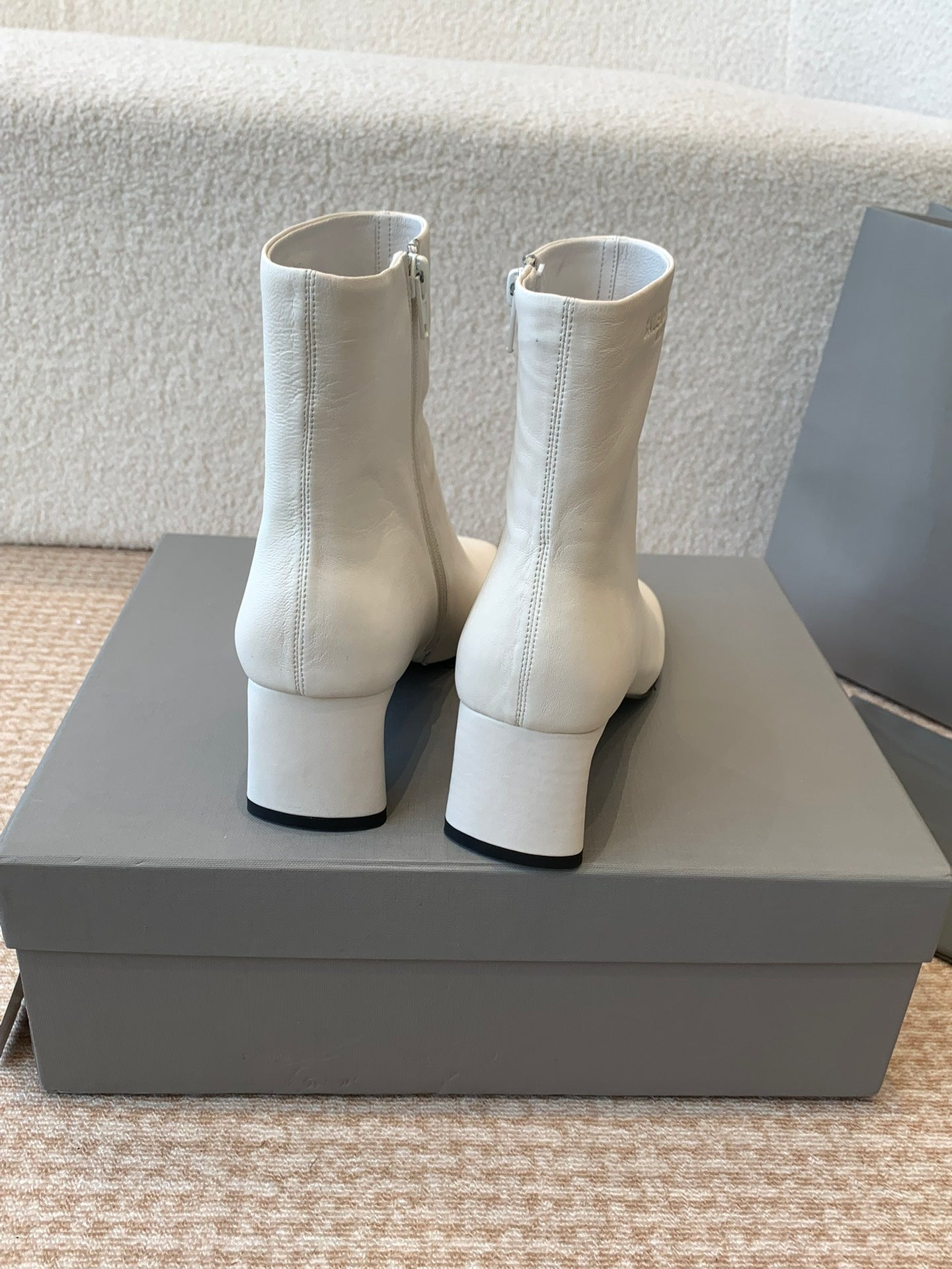 Balanciaga ANKLE BOOTS IN WHITE LOGO EMBOSSED SOFT SHEEPSKIN
