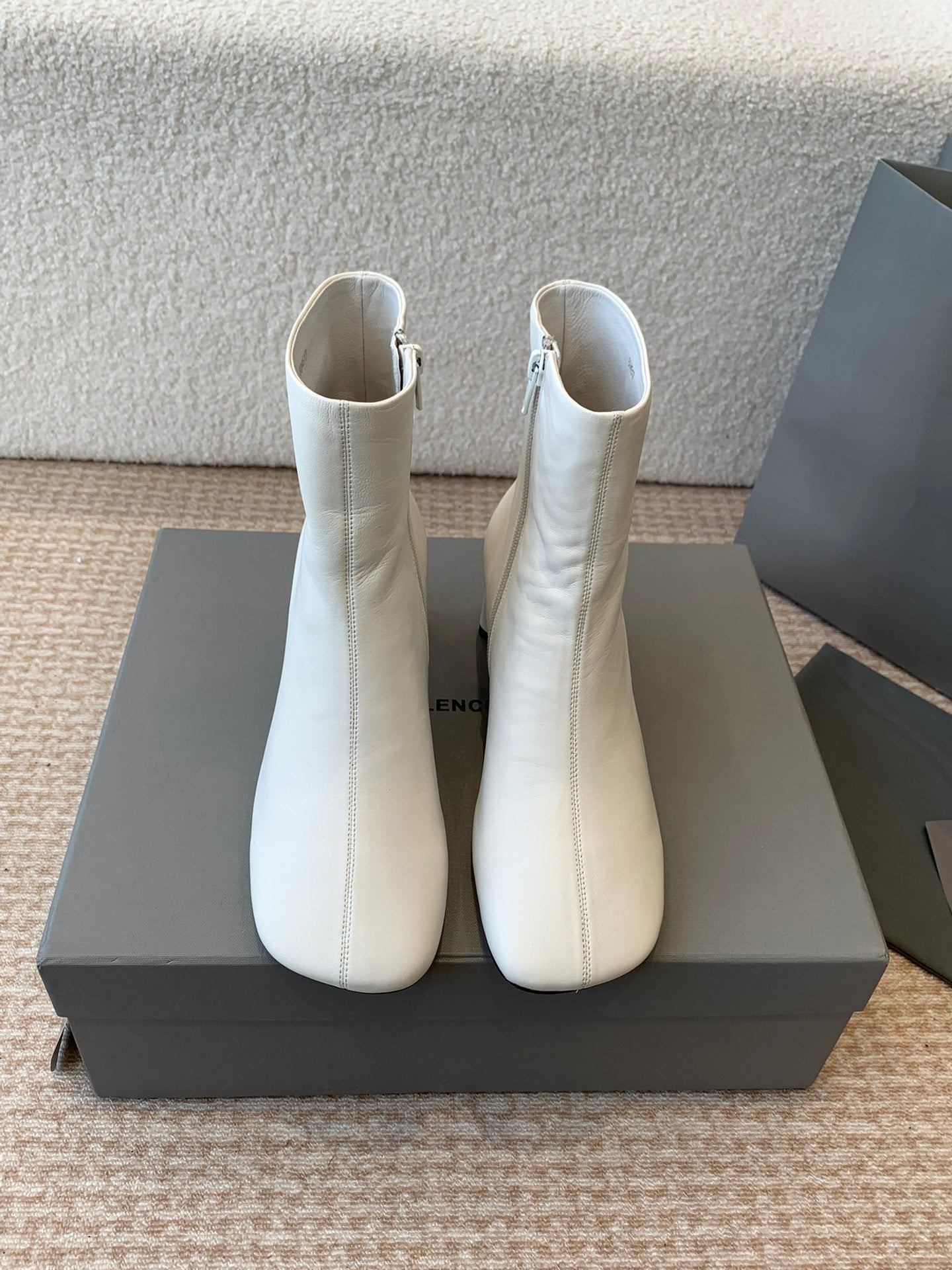 Balanciaga ANKLE BOOTS IN WHITE LOGO EMBOSSED SOFT SHEEPSKIN