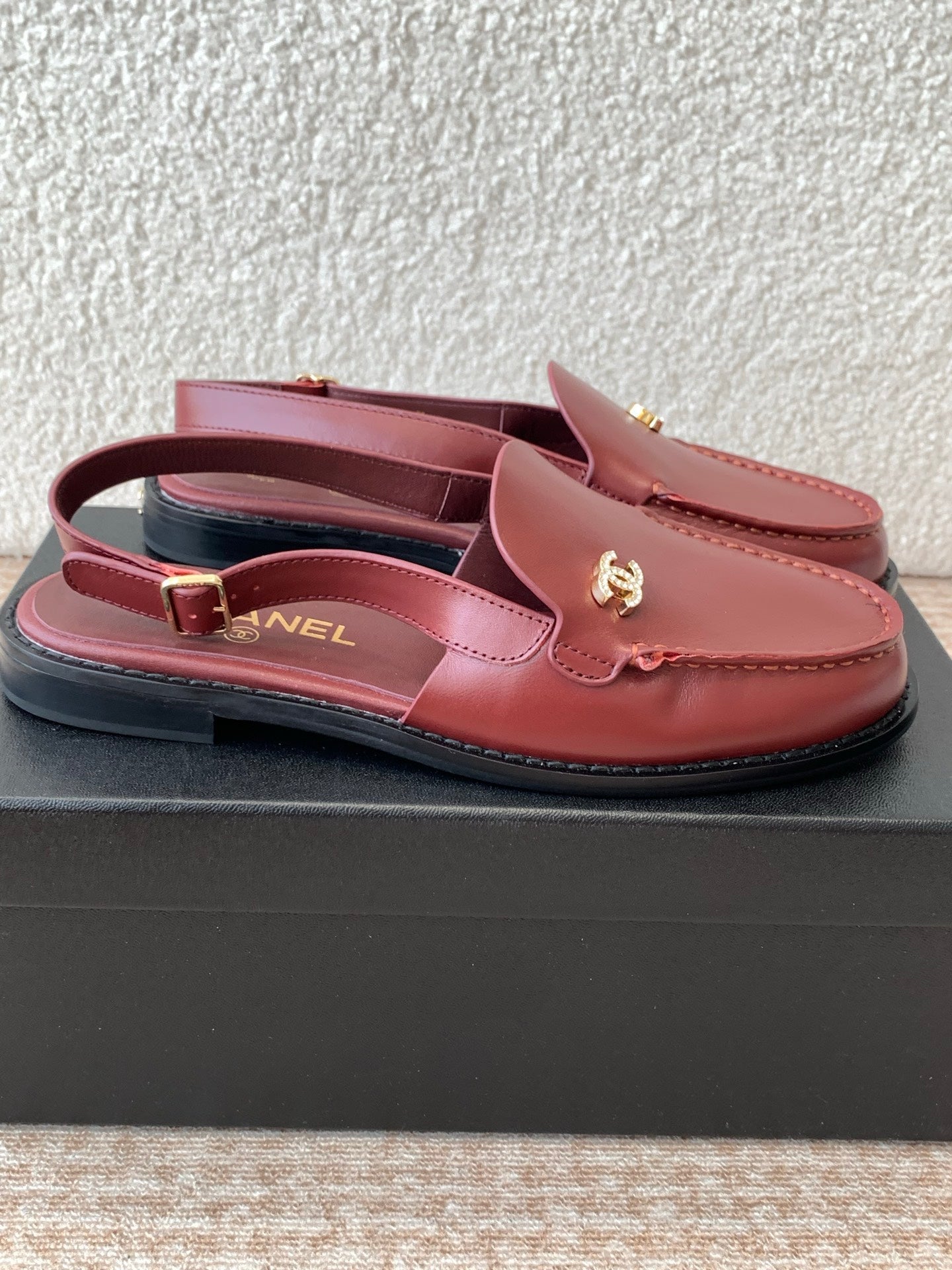 CHANEL 25S Slingback Loafer Dark Red Calfskin