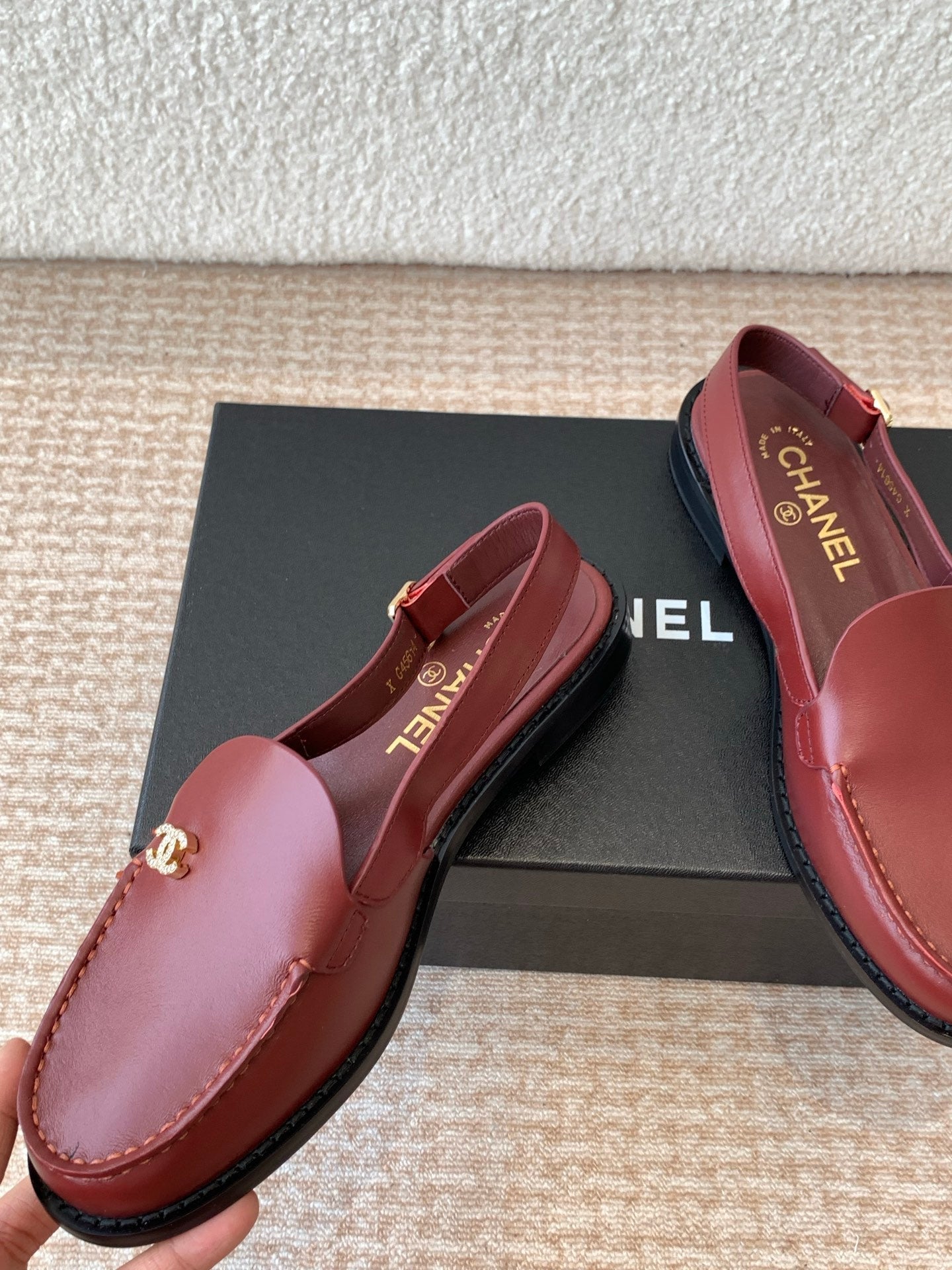 CHANEL 25S Slingback Loafer Dark Red Calfskin