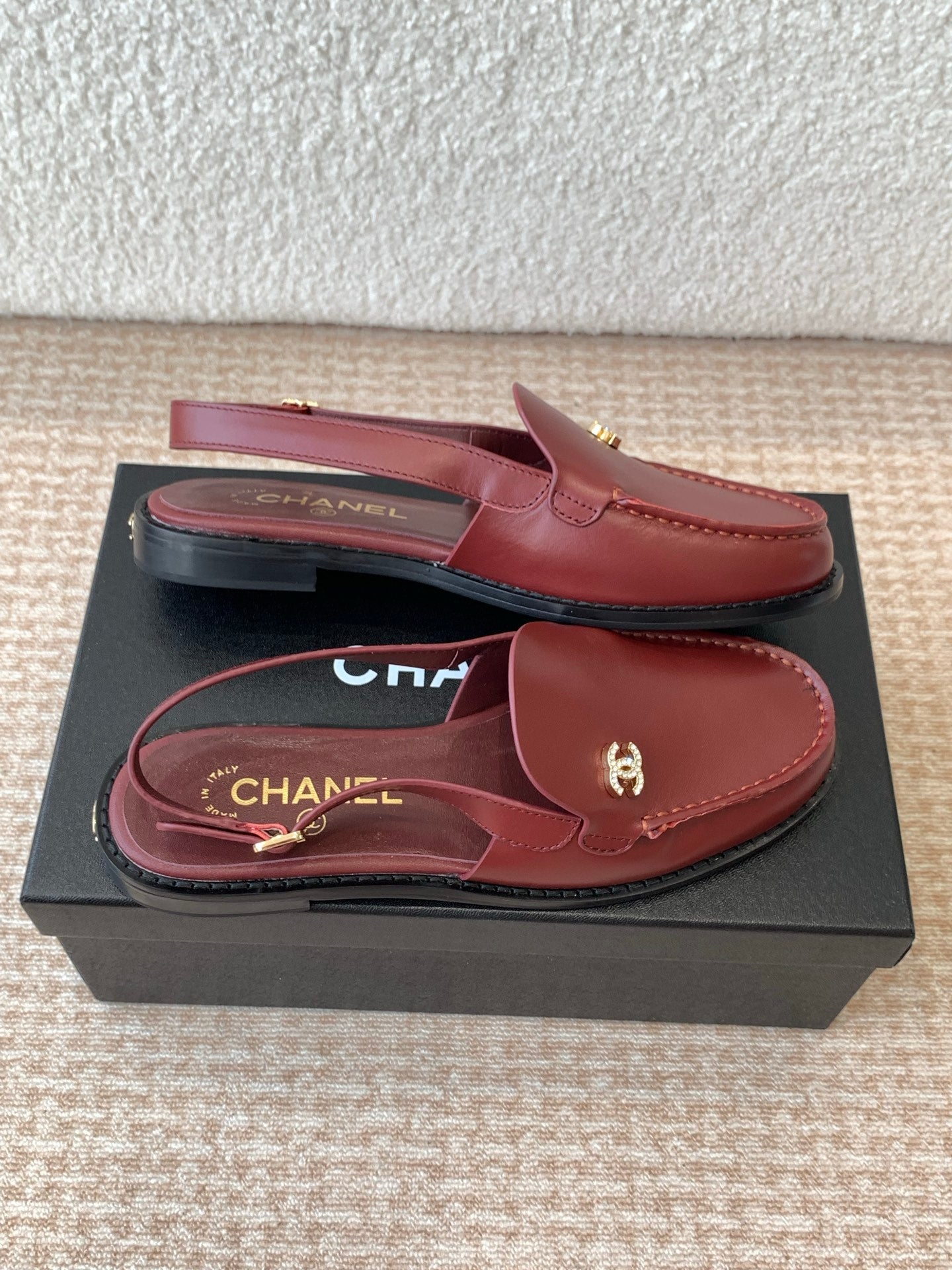 CHANEL 25S Slingback Loafer Dark Red Calfskin