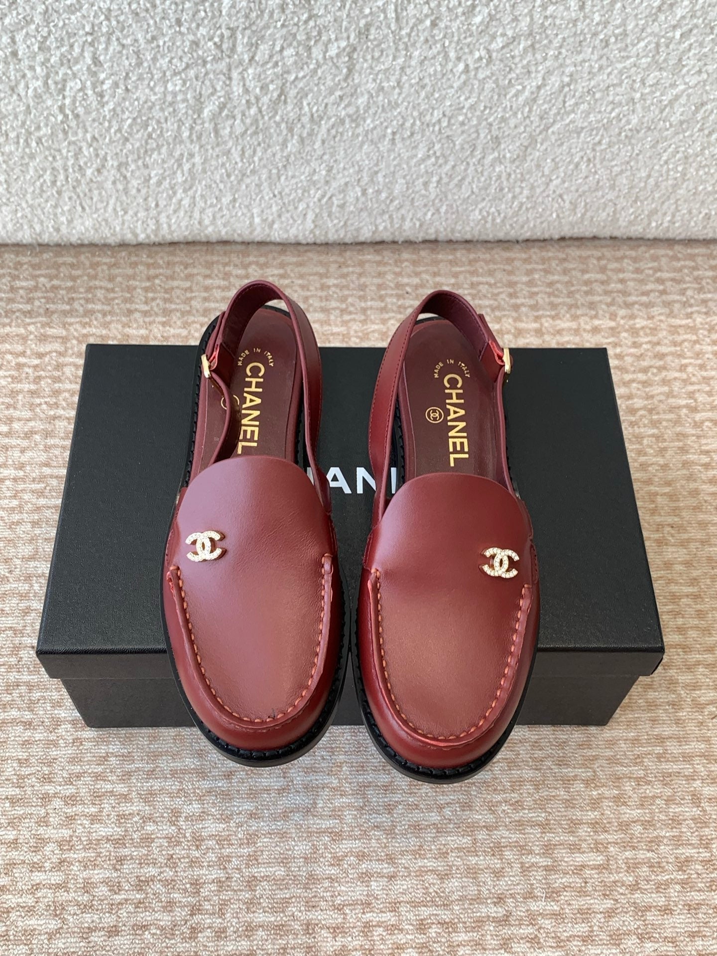 CHANEL 25S Slingback Loafer Dark Red Calfskin