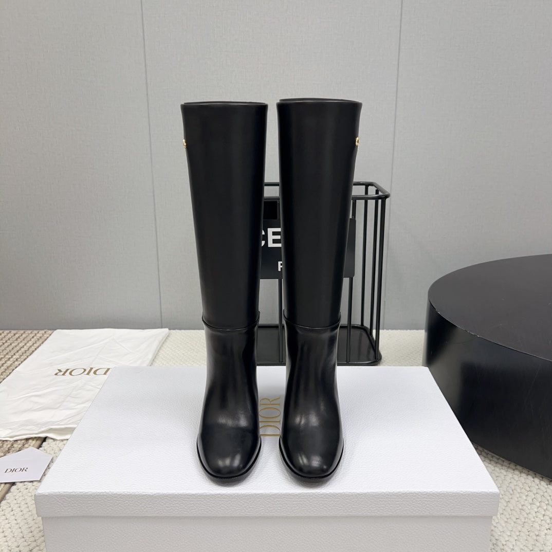 DIOR D-Town Heeled Boot 80mm In Black Cowhide 994868