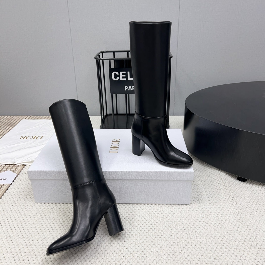 DIOR D-Town Heeled Boot 80mm In Black Cowhide 994868