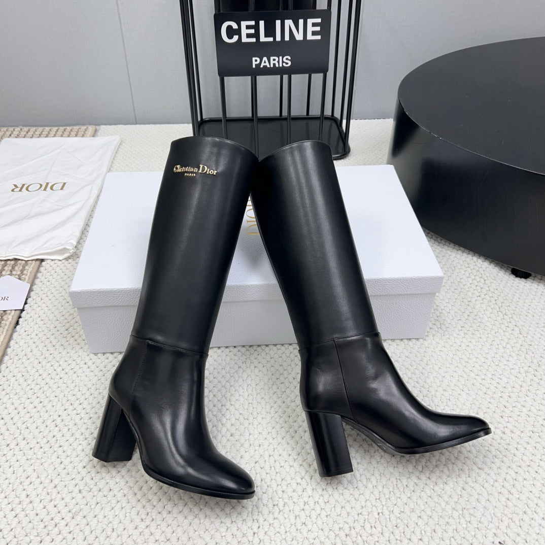 DIOR D-Town Heeled Boot 80mm In Black Cowhide 994868