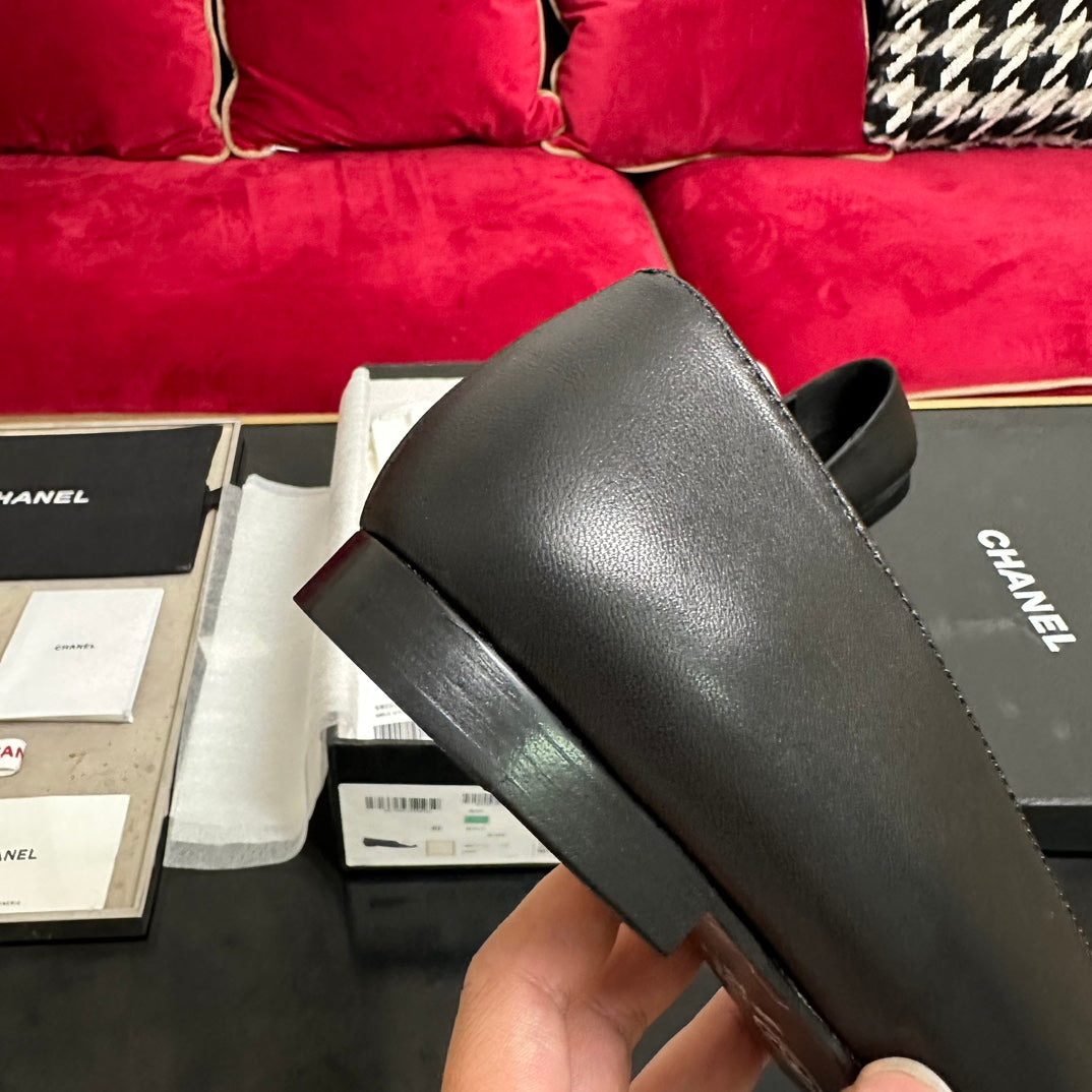 CHANEL ballet flat white flower black calfskin