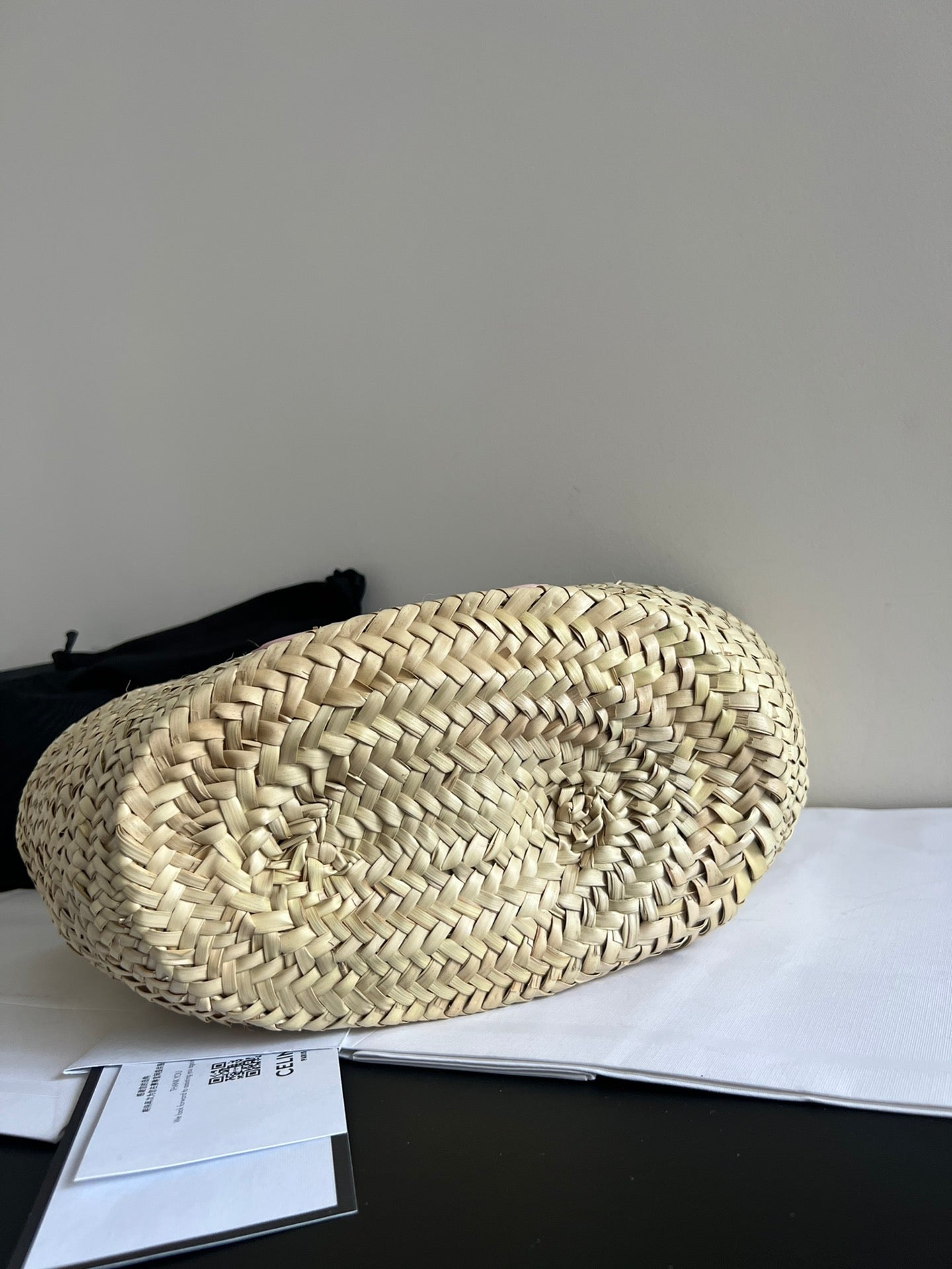 Celine medium classic panier 25cm raffia and tan calfskin