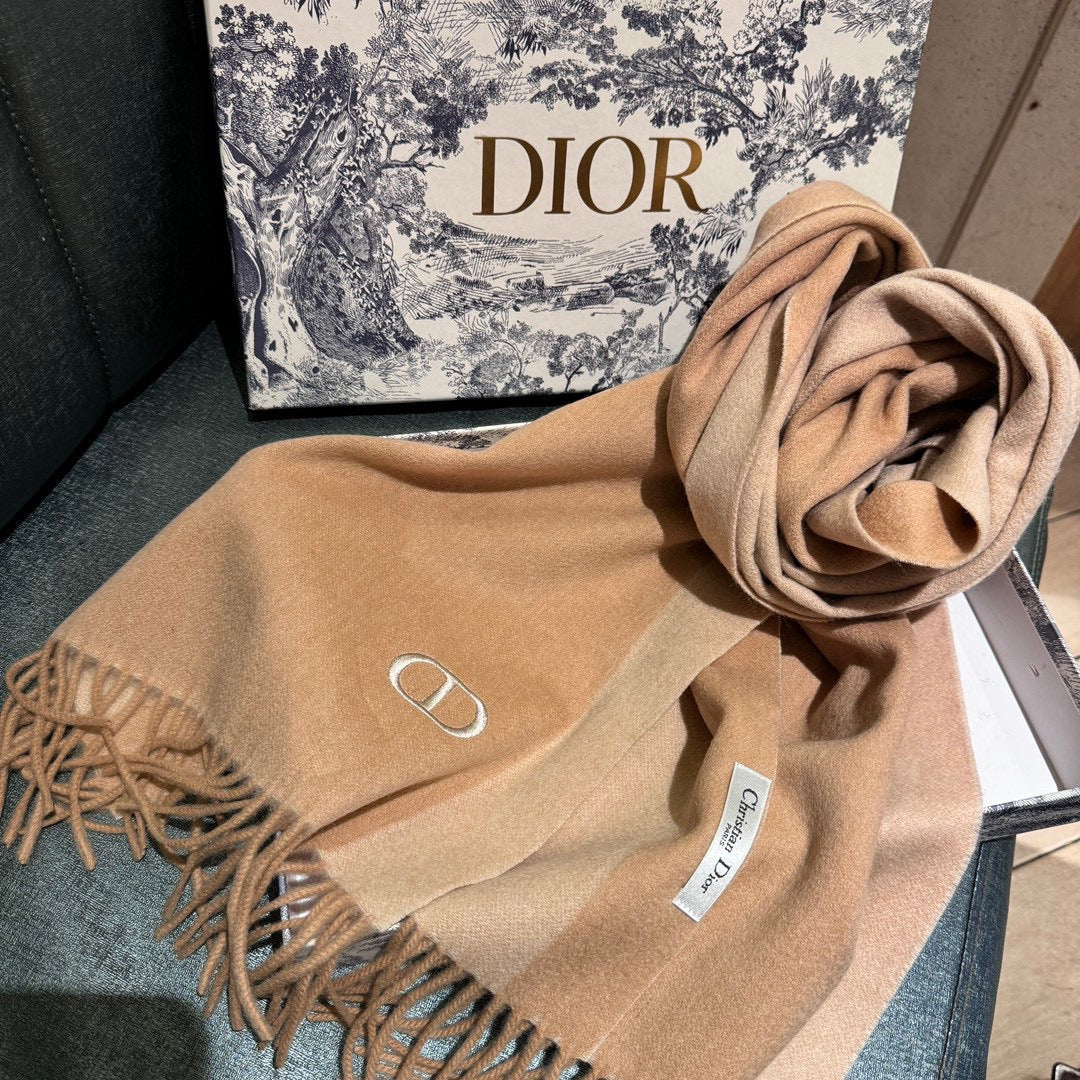 DIOR SCARF 180 CM IN CAMEL BEIGE CASHMERE AND WOOL 408838