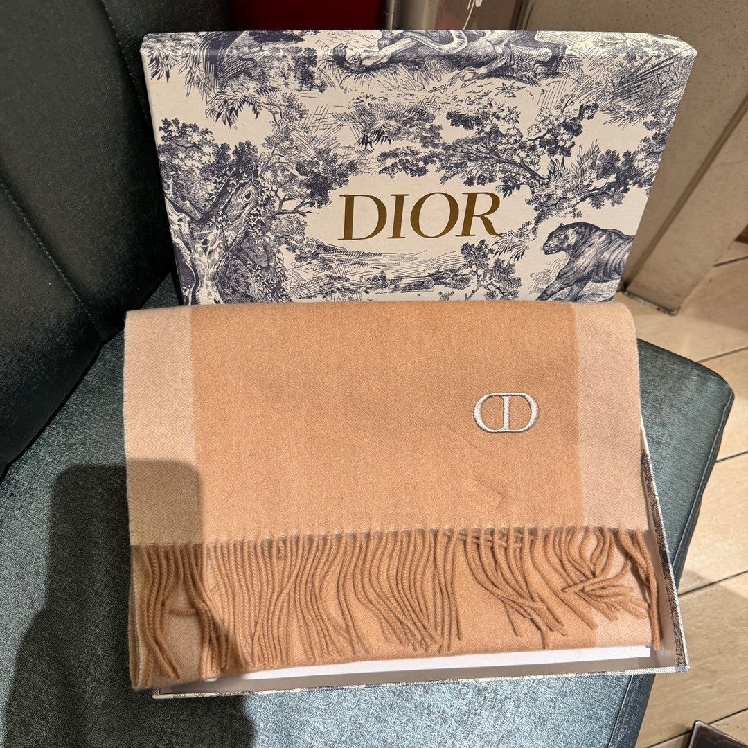 DIOR SCARF 180 CM IN CAMEL BEIGE CASHMERE AND WOOL 408838