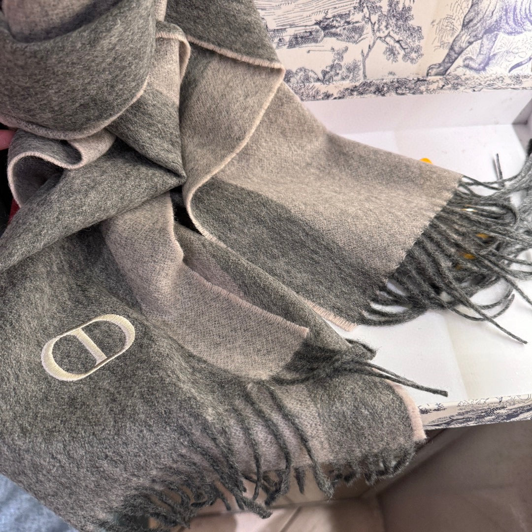 DIOR SCARF 180 CM IN MOUSE GRAY CASHMERE AND WOOL 408840