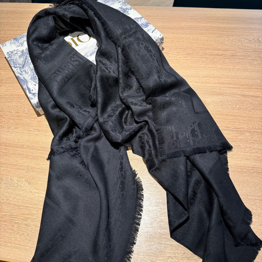 DIOR SQUARE SCARF 140 CM IN AEGEAN BLACK WOOL AND SILK 415449