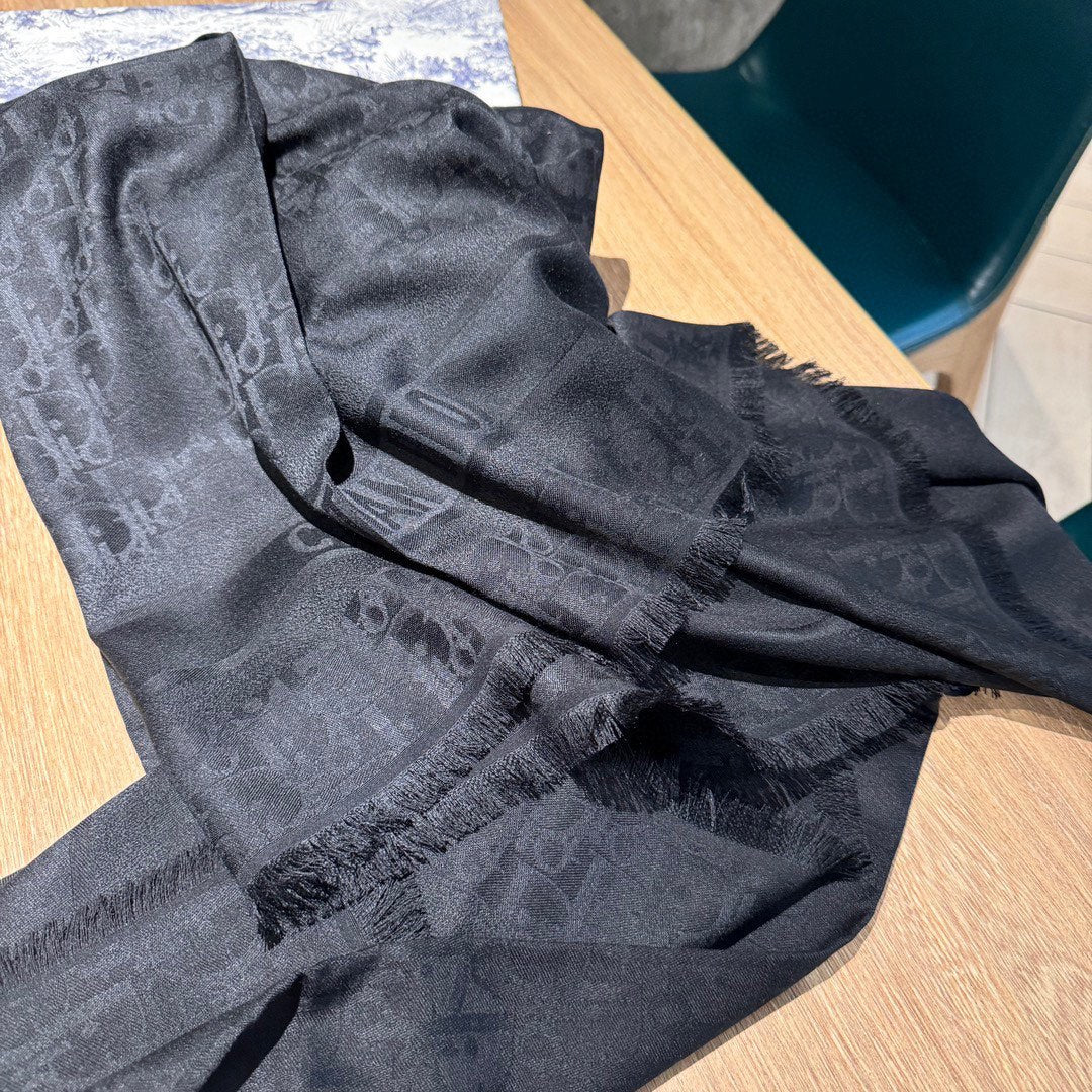 DIOR SQUARE SCARF 140 CM IN AEGEAN BLACK WOOL AND SILK 415449