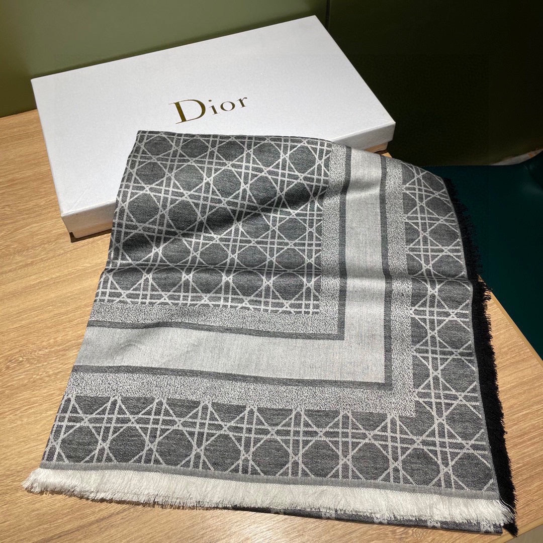 DIOR SQUARE SCARF 140 CM IN BLACK MIX WHITE WOOL AND SILK 415454