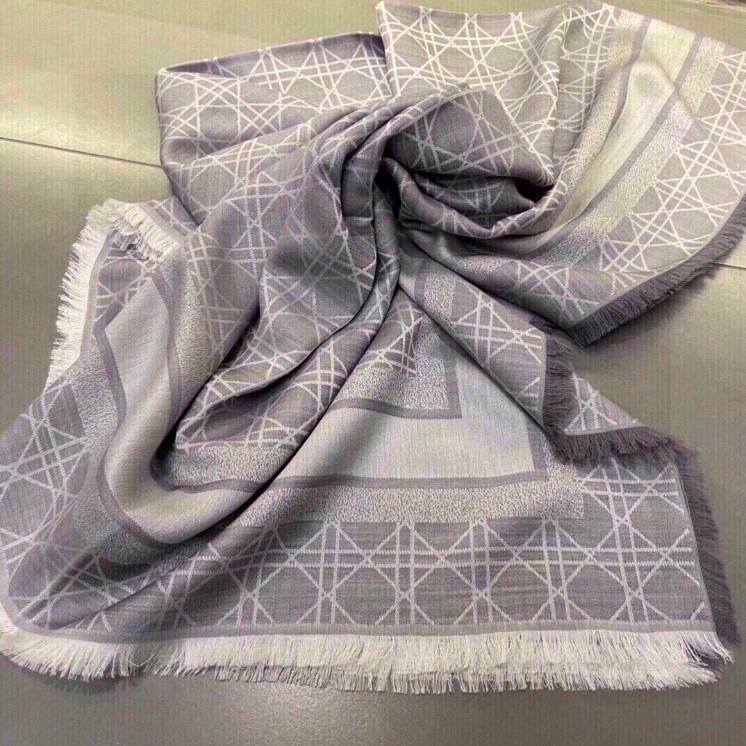 DIOR SQUARE SCARF 140 CM IN LIGHT PURPLE MIX WHITE WOOL AND SILK 415456