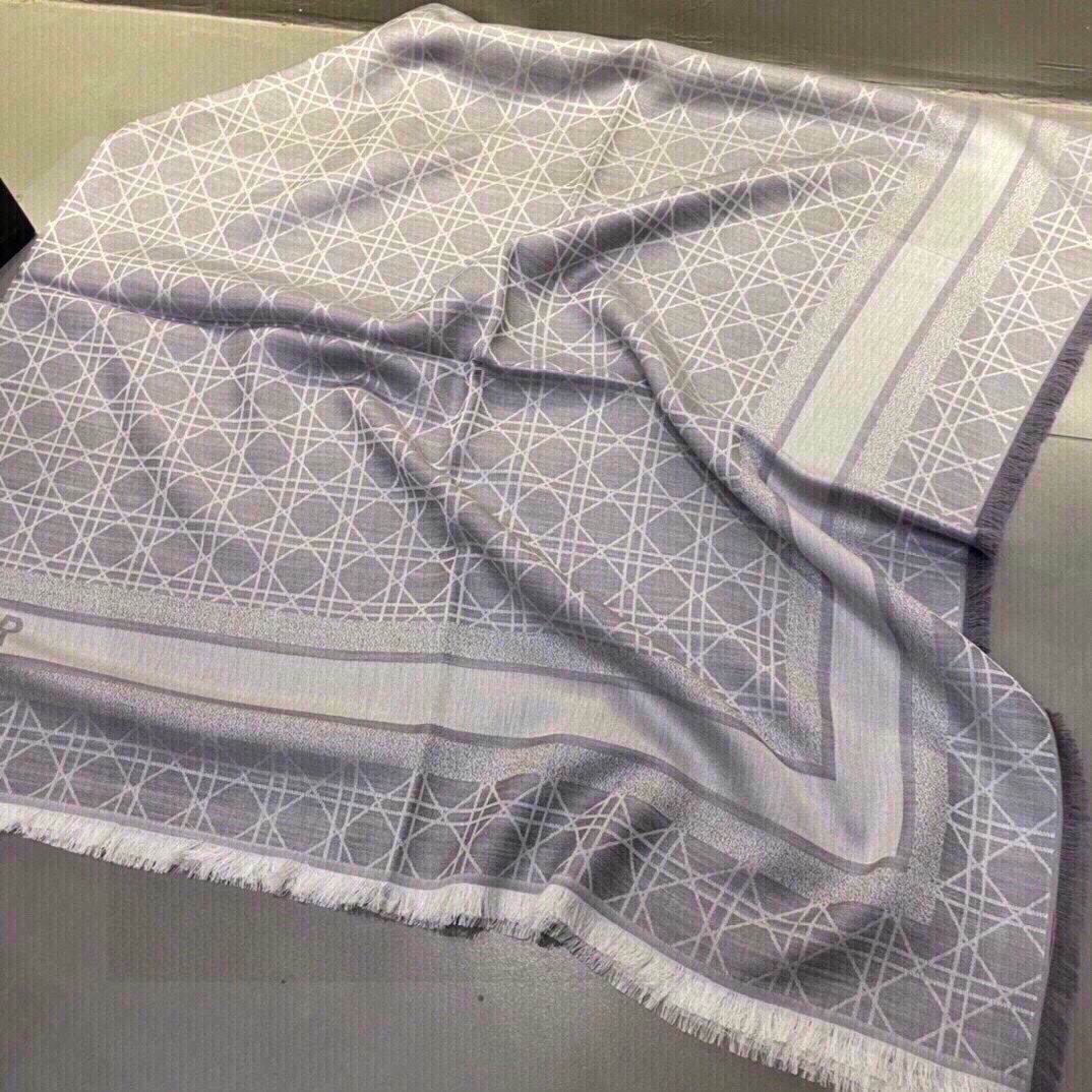 DIOR SQUARE SCARF 140 CM IN LIGHT PURPLE MIX WHITE WOOL AND SILK 415456