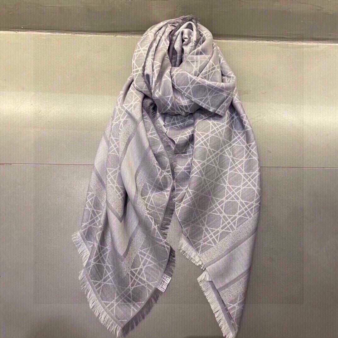 DIOR SQUARE SCARF 140 CM IN LIGHT PURPLE MIX WHITE WOOL AND SILK 415456