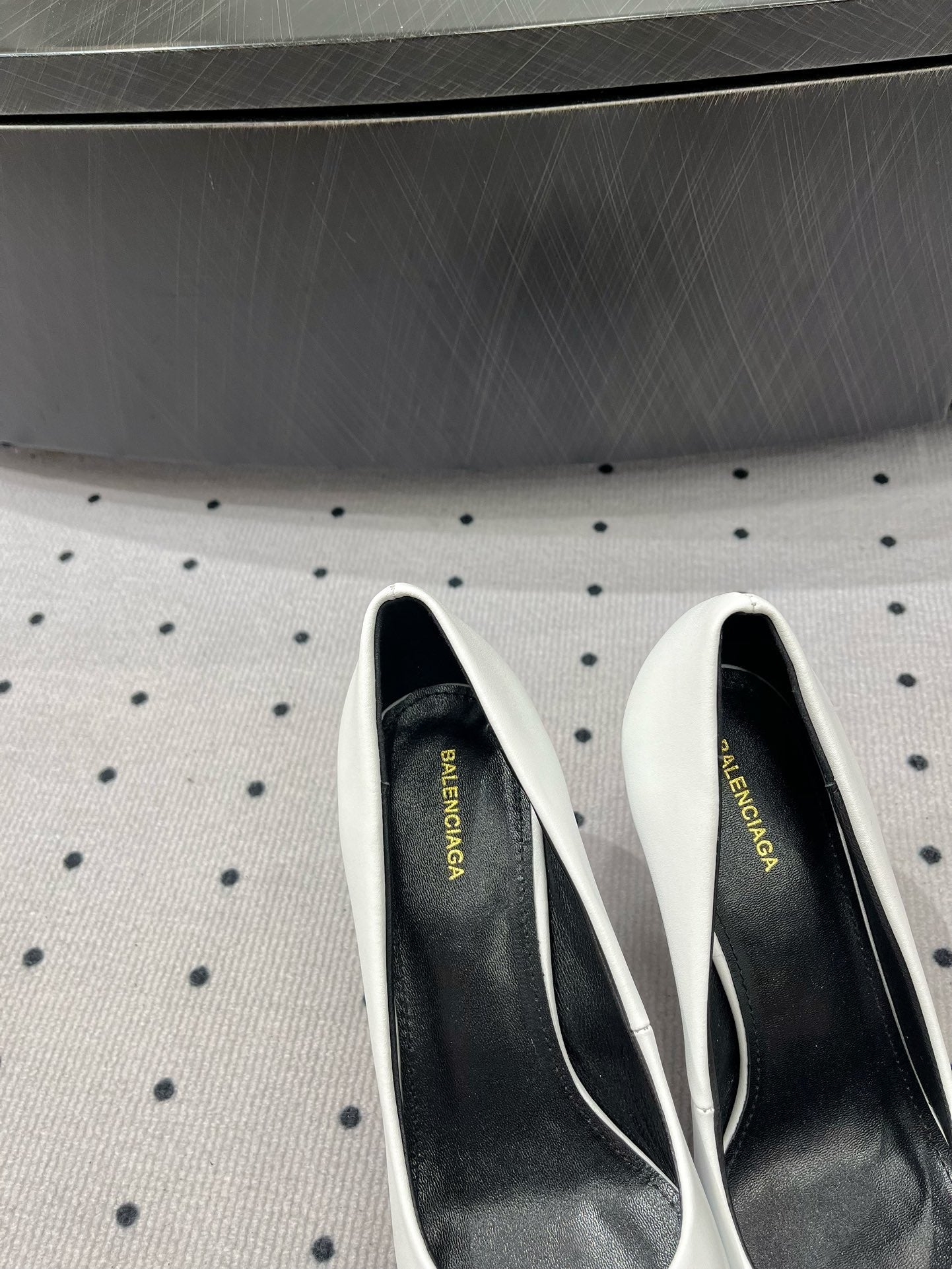 Balanciaga HEELED PUMPS 65 MM IN WHITE GLOSSY CALFSKIN SILVER HARDWARE