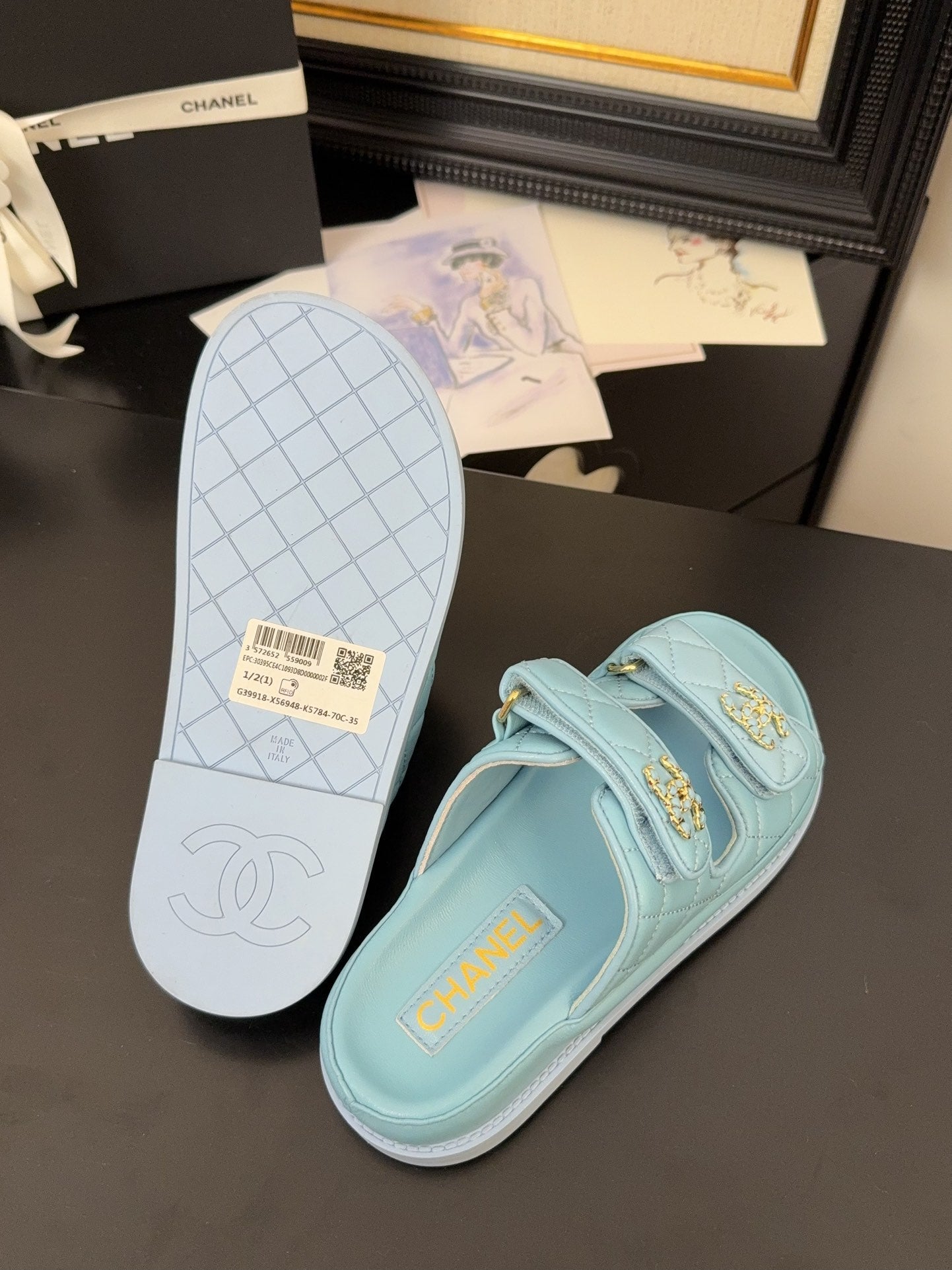 CHANEL 25 Dad Sandal Mule Cloud Blue Calfskin