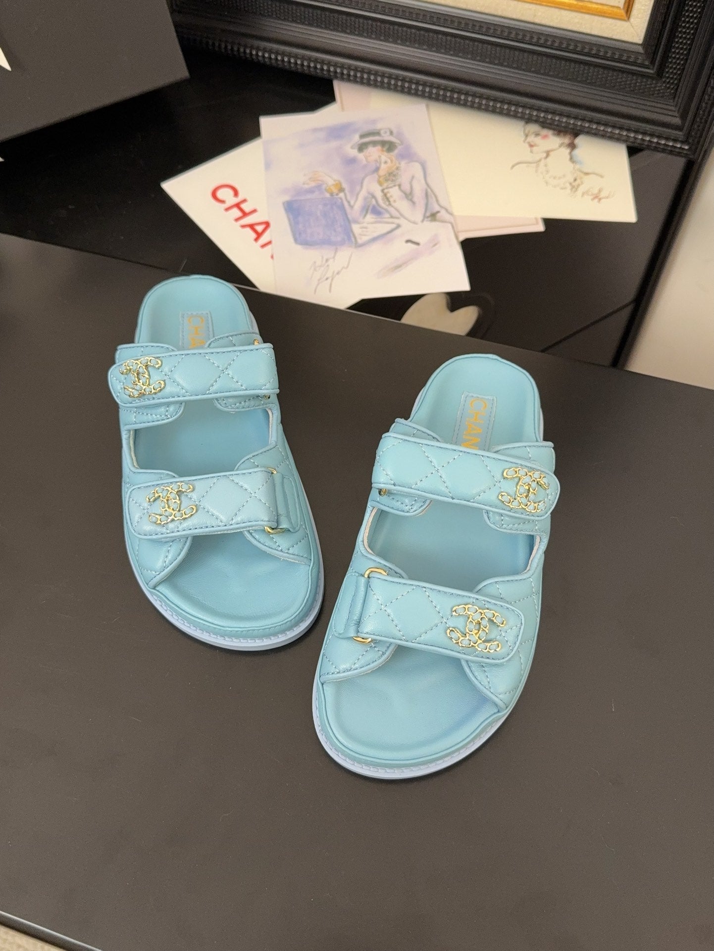 CHANEL 25 Dad Sandal Mule Cloud Blue Calfskin