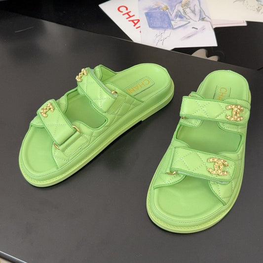 CHANEL 25 Dad Sandal Mule Green Calfskin