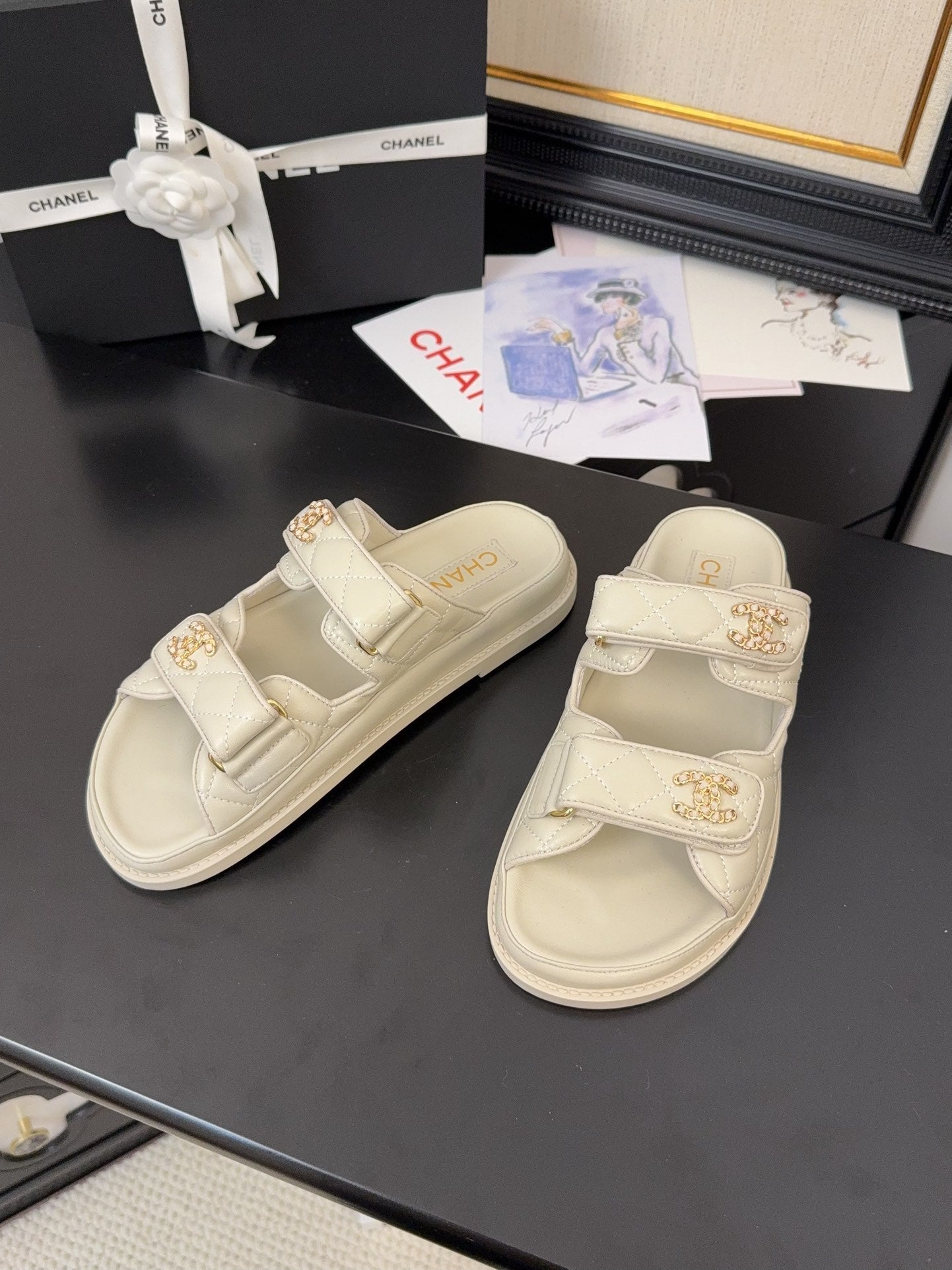 CHANEL 25 Dad Sandal Mule Nude Calfskin