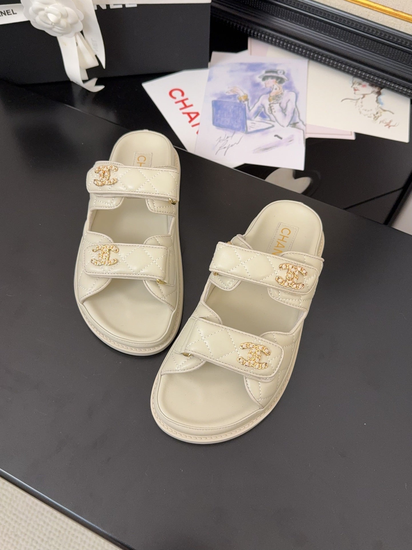 CHANEL 25 Dad Sandal Mule Nude Calfskin