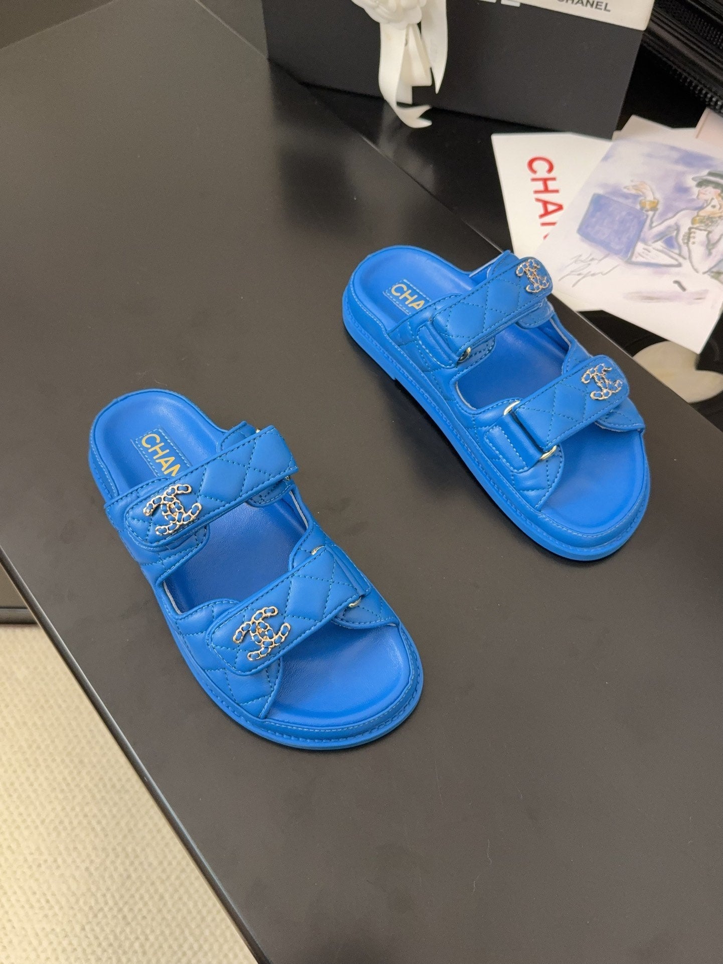 CHANEL 25 Dad Sandal Mule Blue Calfskin
