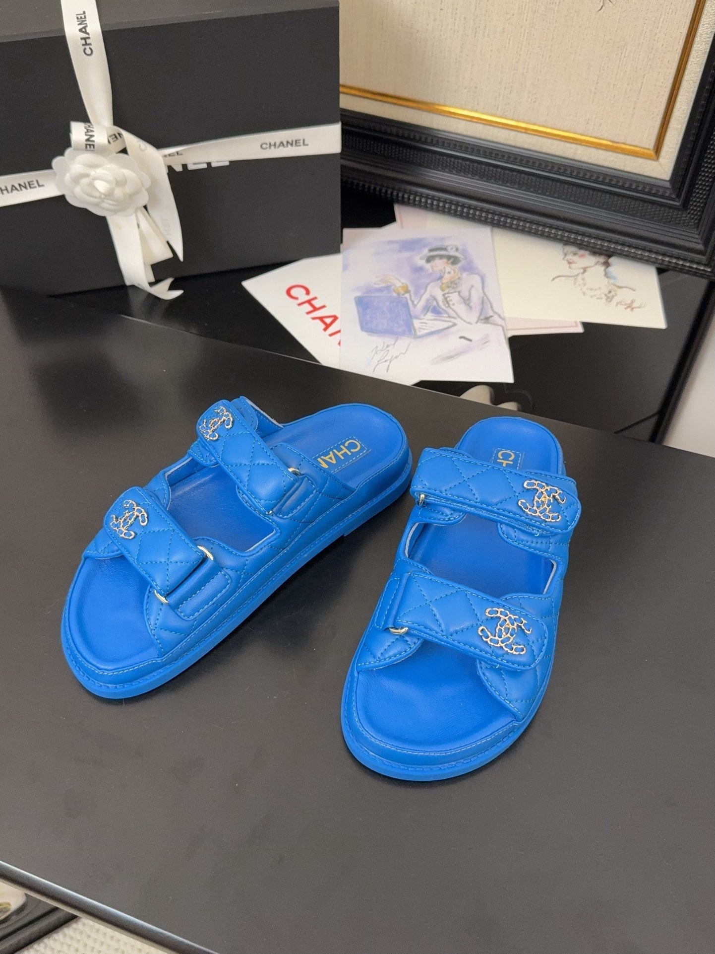 CHANEL 25 Dad Sandal Mule Blue Calfskin