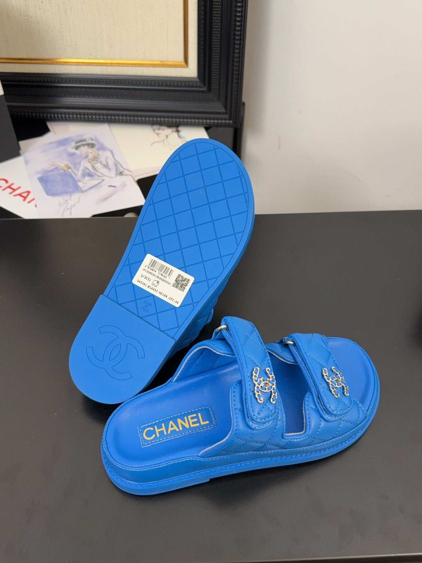 CHANEL 25 Dad Sandal Mule Blue Calfskin