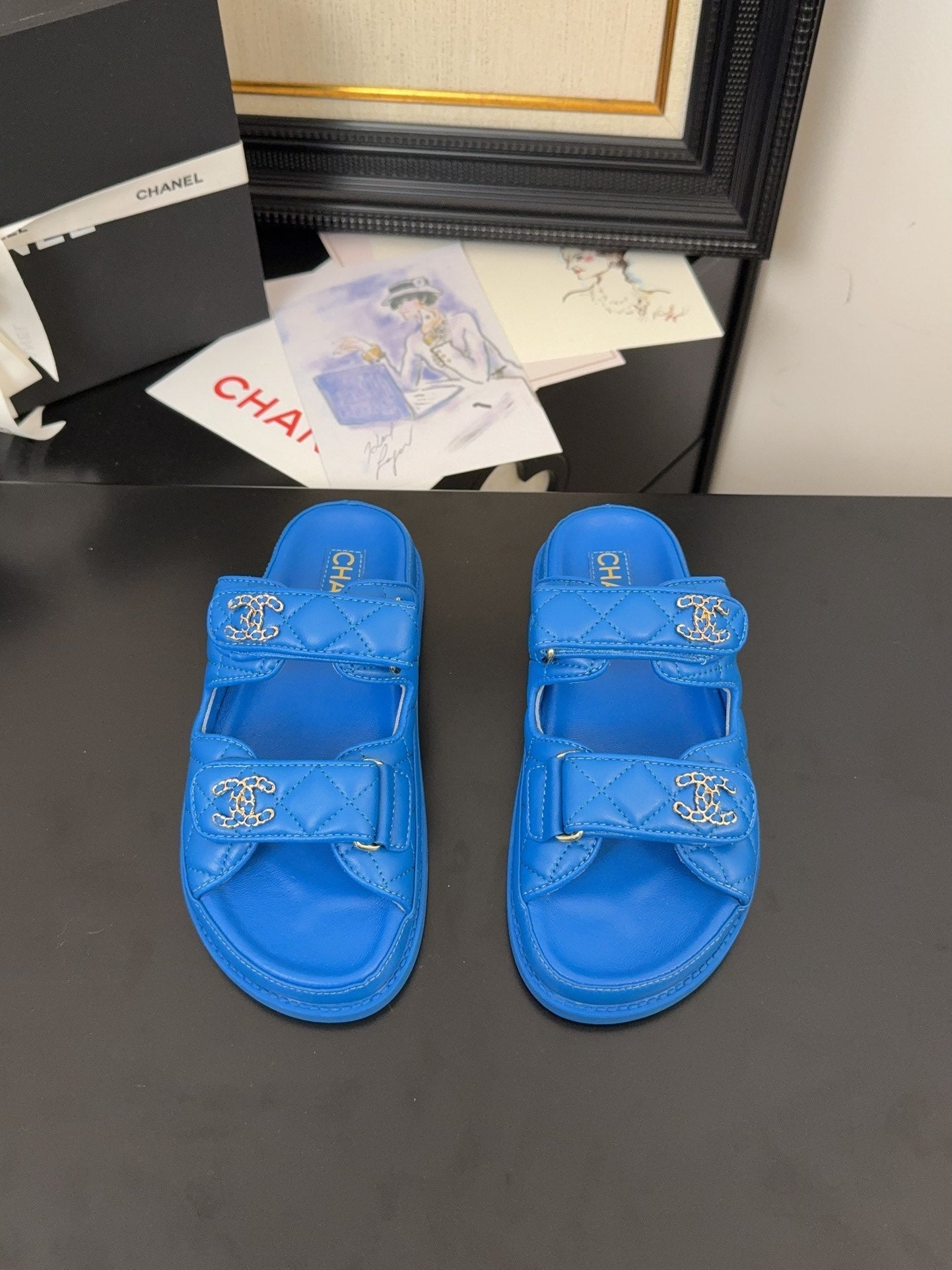 CHANEL 25 Dad Sandal Mule Blue Calfskin