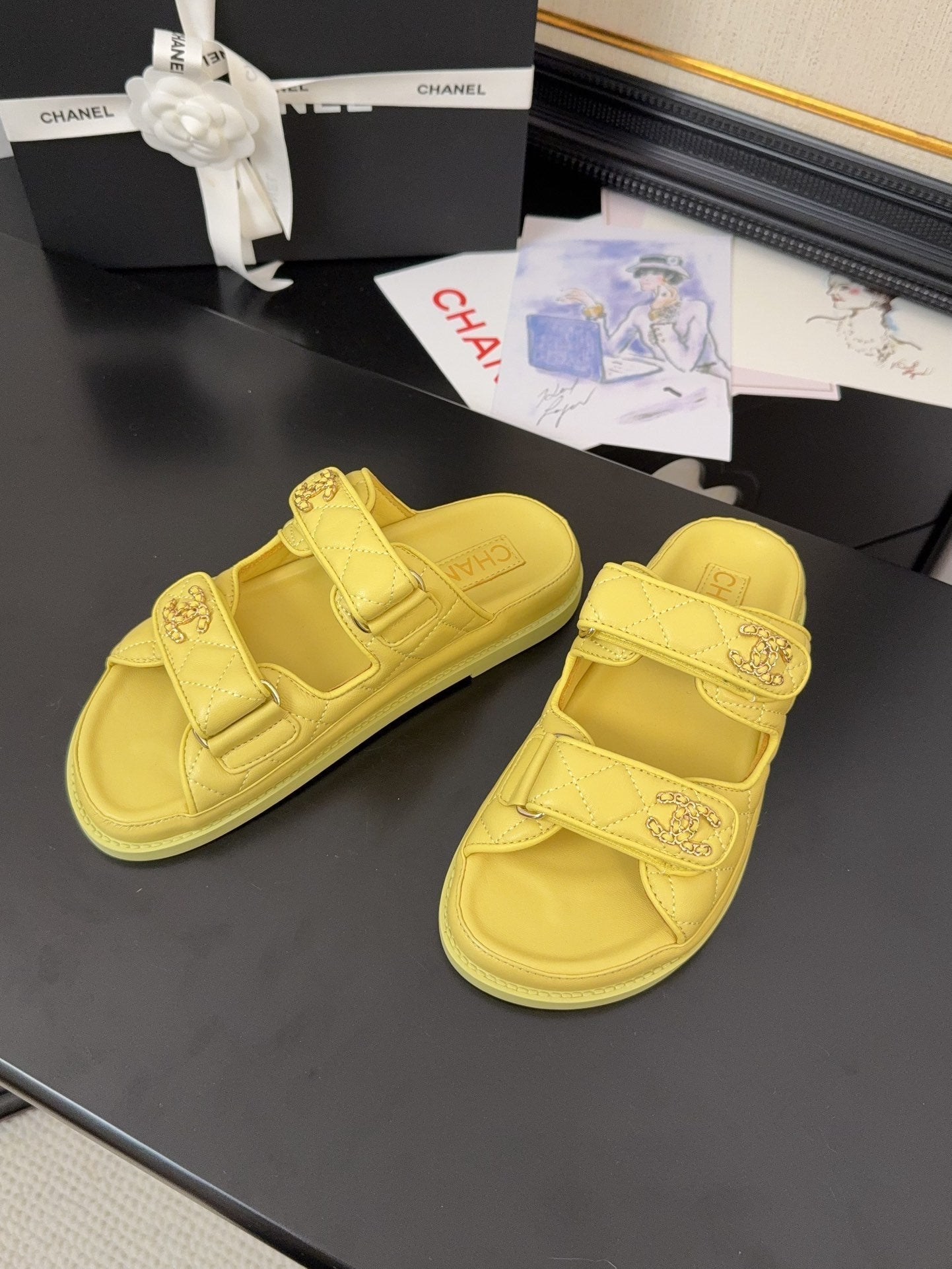 CHANEL 25 Dad Sandal Mule Yellow Calfskin