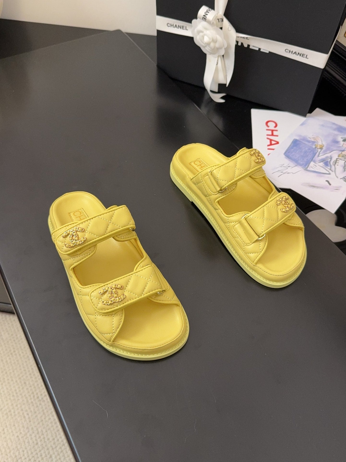 CHANEL 25 Dad Sandal Mule Yellow Calfskin