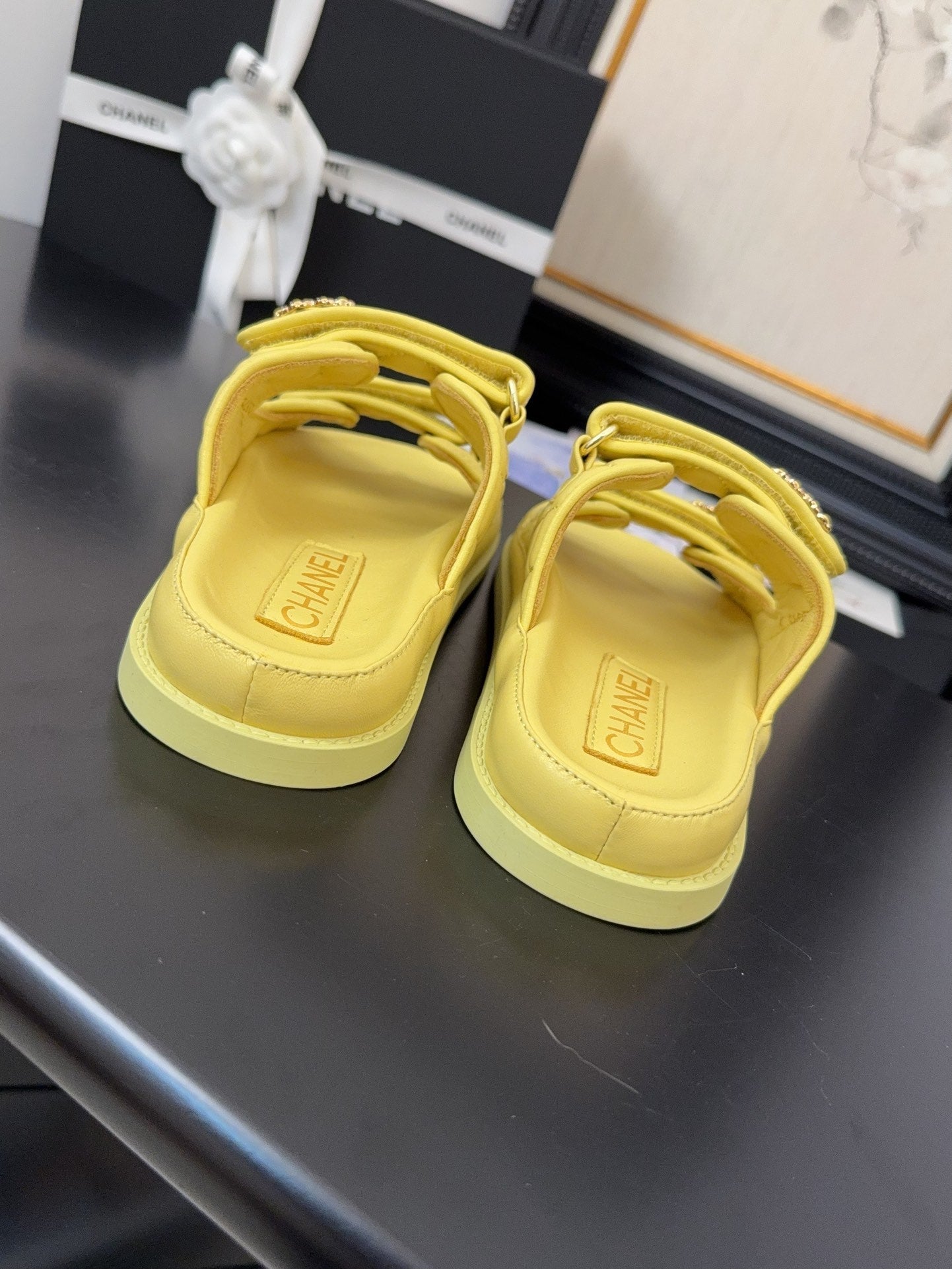 CHANEL 25 Dad Sandal Mule Yellow Calfskin
