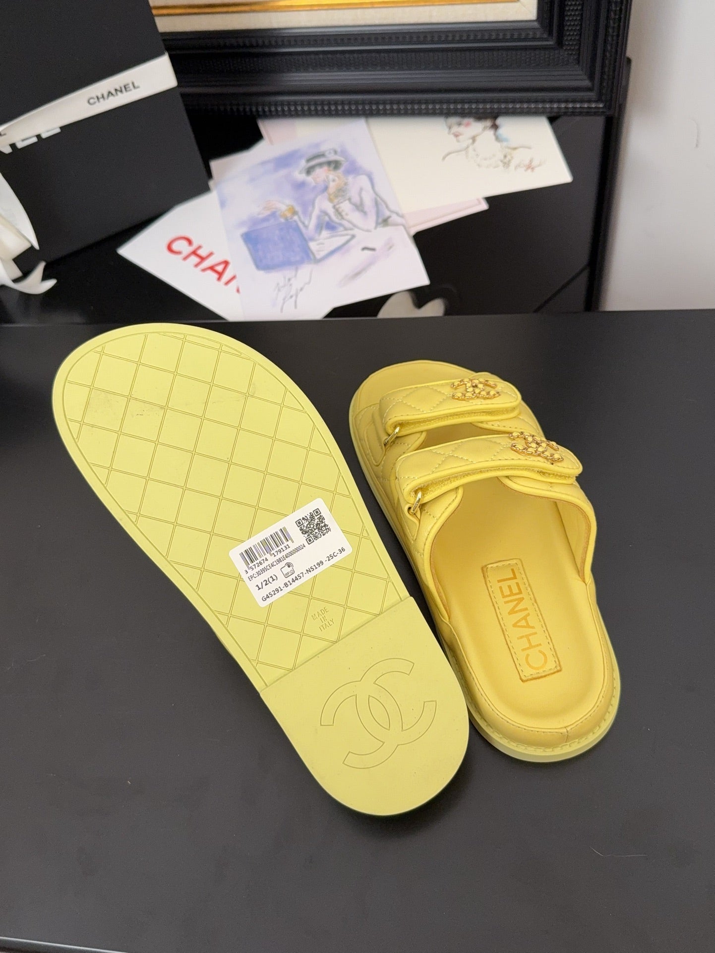 CHANEL 25 Dad Sandal Mule Yellow Calfskin