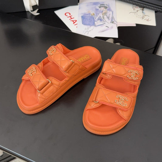 CHANEL 25 Dad Sandal Mule Orange Calfskin