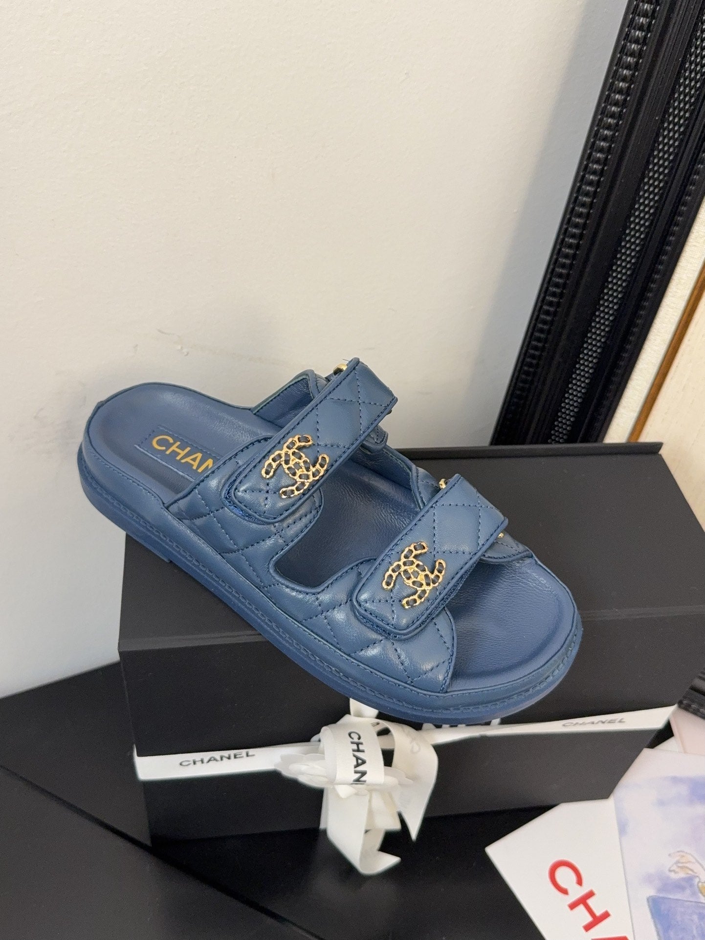 CHANEL 25 Dad Sandal Mule Navy Blue Calfskin