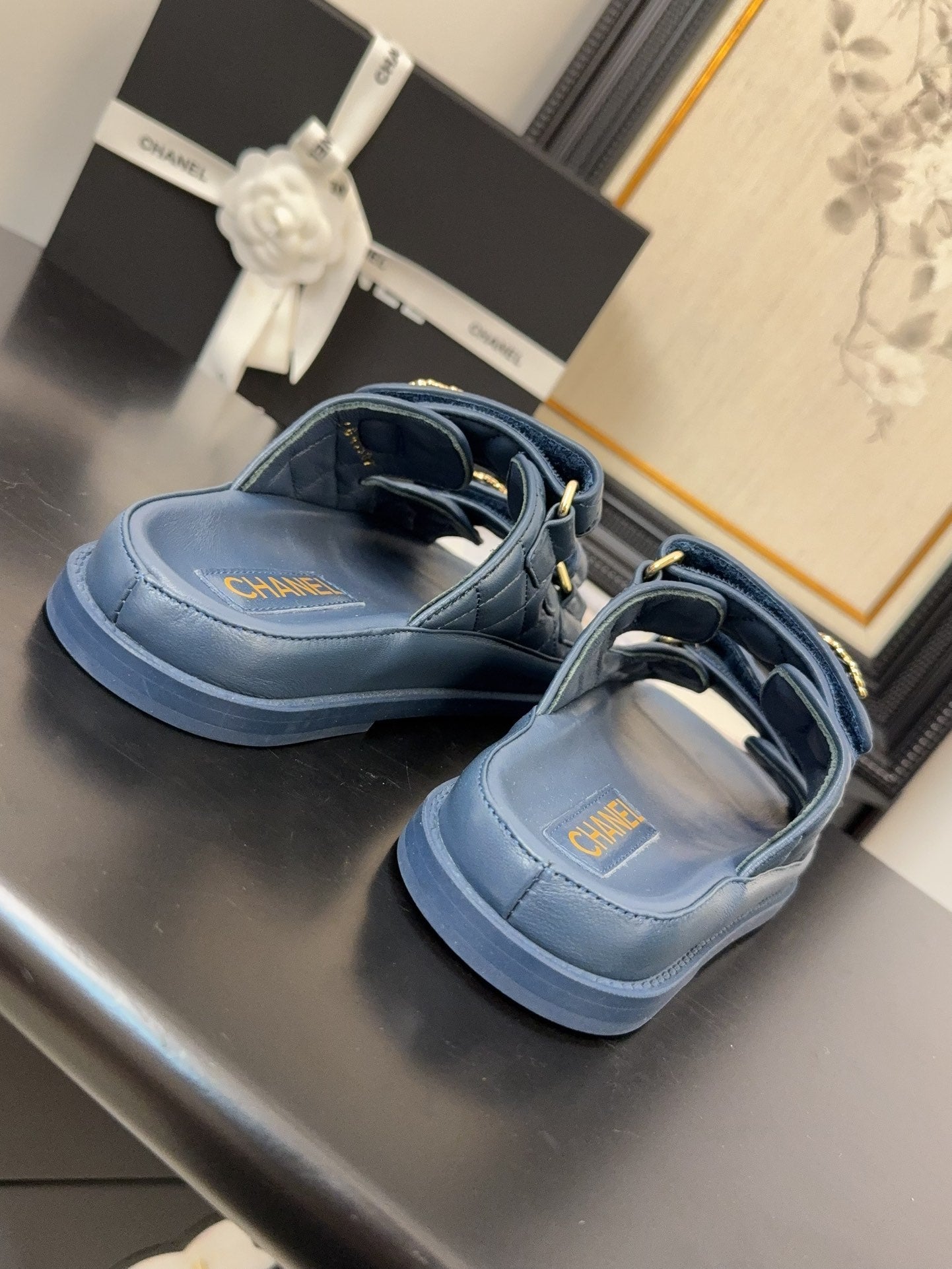 CHANEL 25 Dad Sandal Mule Navy Blue Calfskin