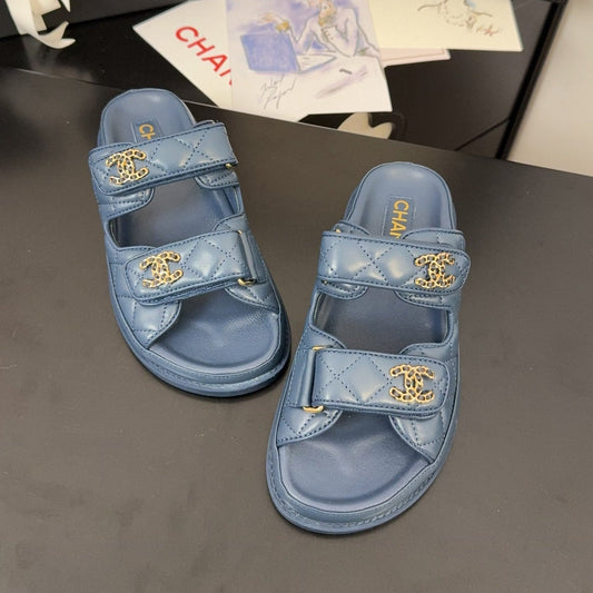 CHANEL 25 Dad Sandal Mule Navy Blue Calfskin