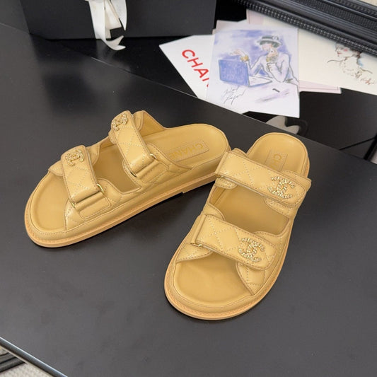 CHANEL 25 Dad Sandal Mule Beige Calfskin