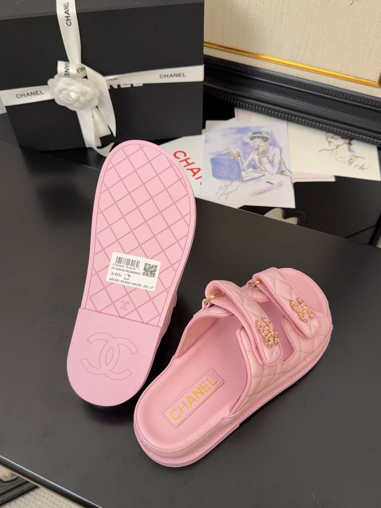 CHANEL 25 Dad Sandal Mule Pink Calfskin
