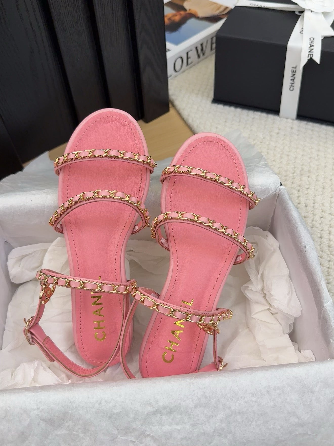 CHANEL 25S Sandal Three Leather Strap Pink Calfskin