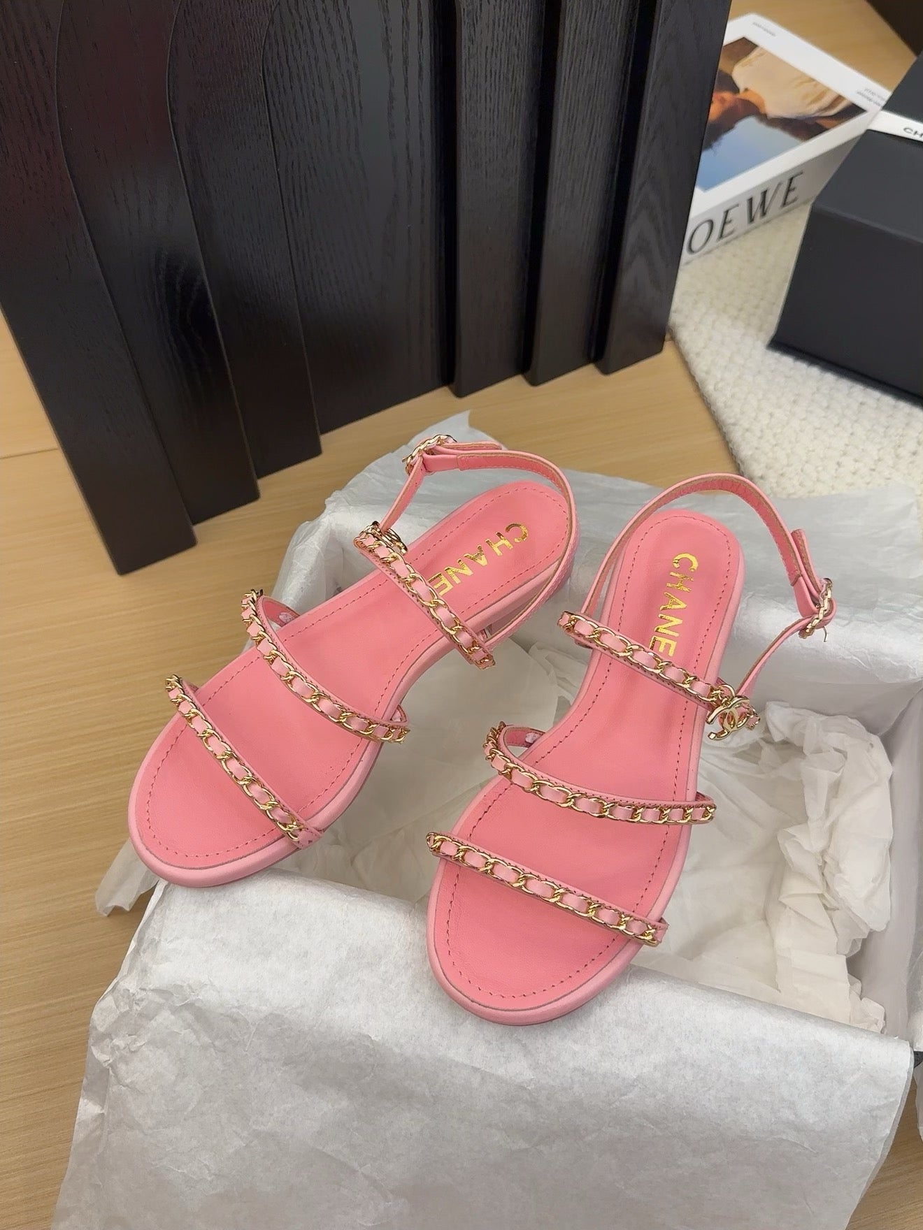 CHANEL 25S Sandal Three Leather Strap Pink Calfskin