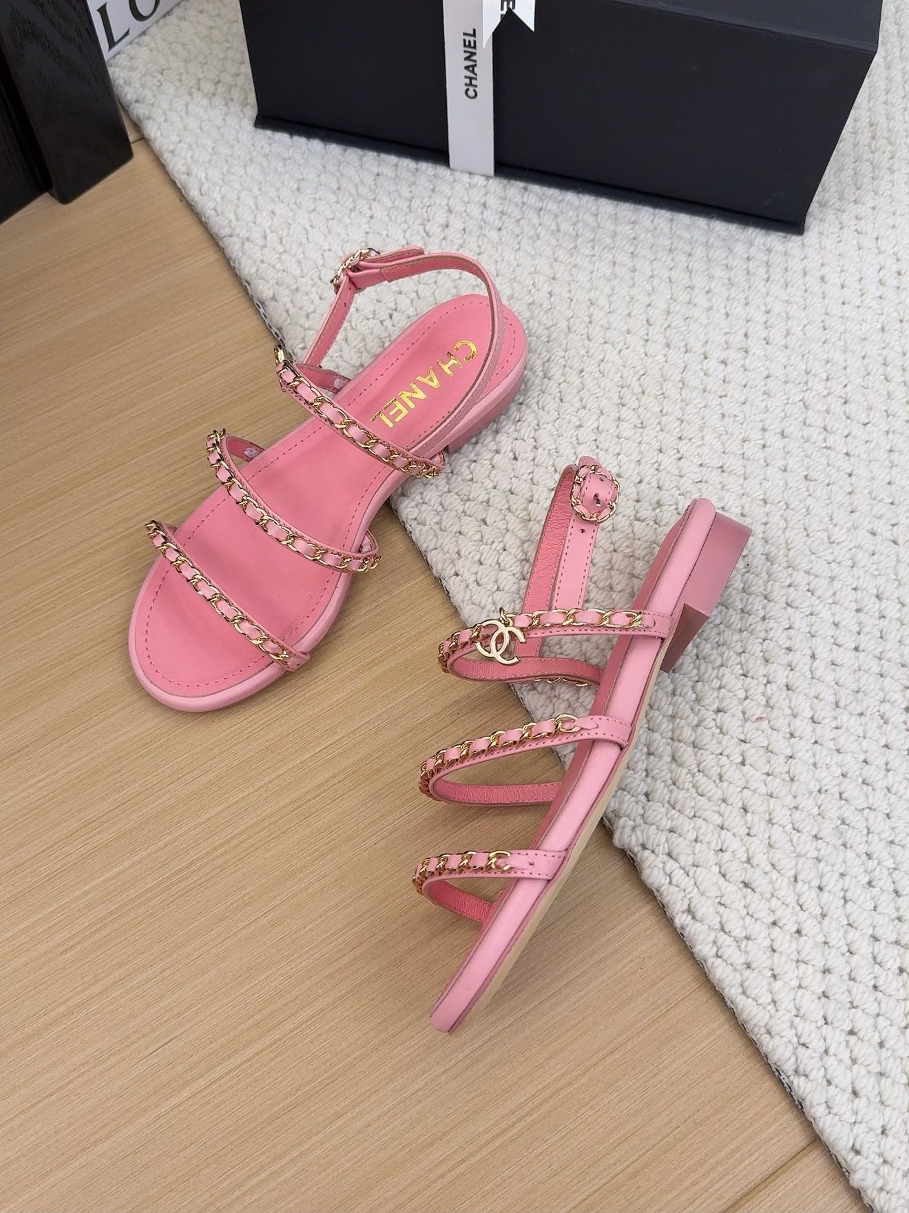 CHANEL 25S Sandal Three Leather Strap Pink Calfskin