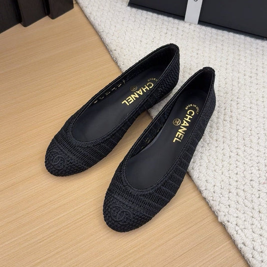 CHANEL 25 Ballet Flat Black Raffia