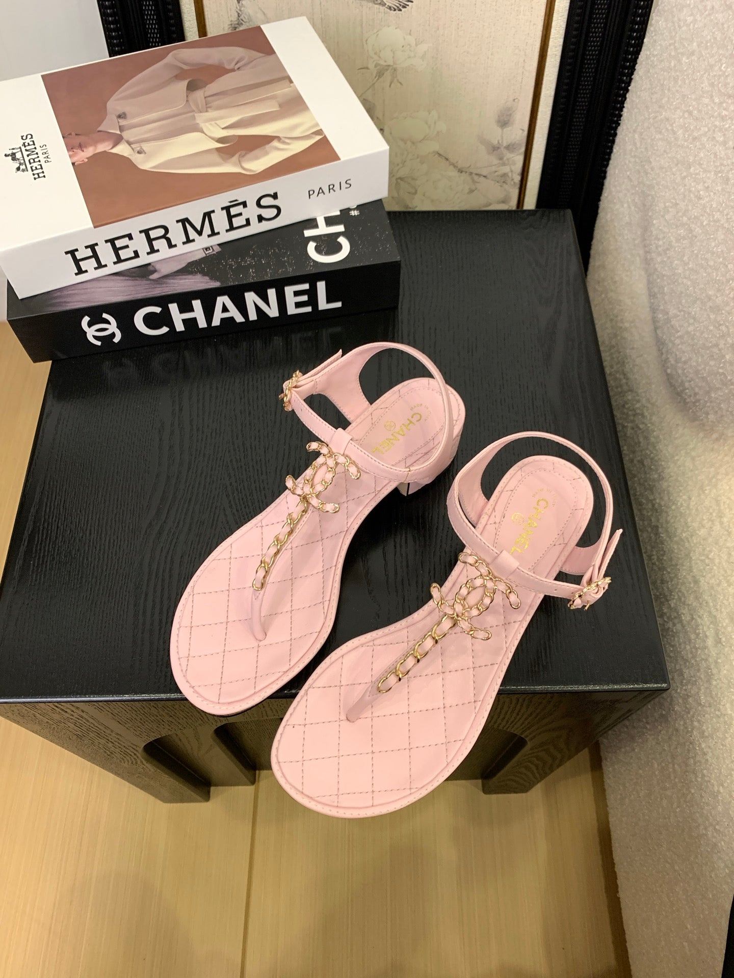 CHANEL 25 Thong Sandal Double C Leather